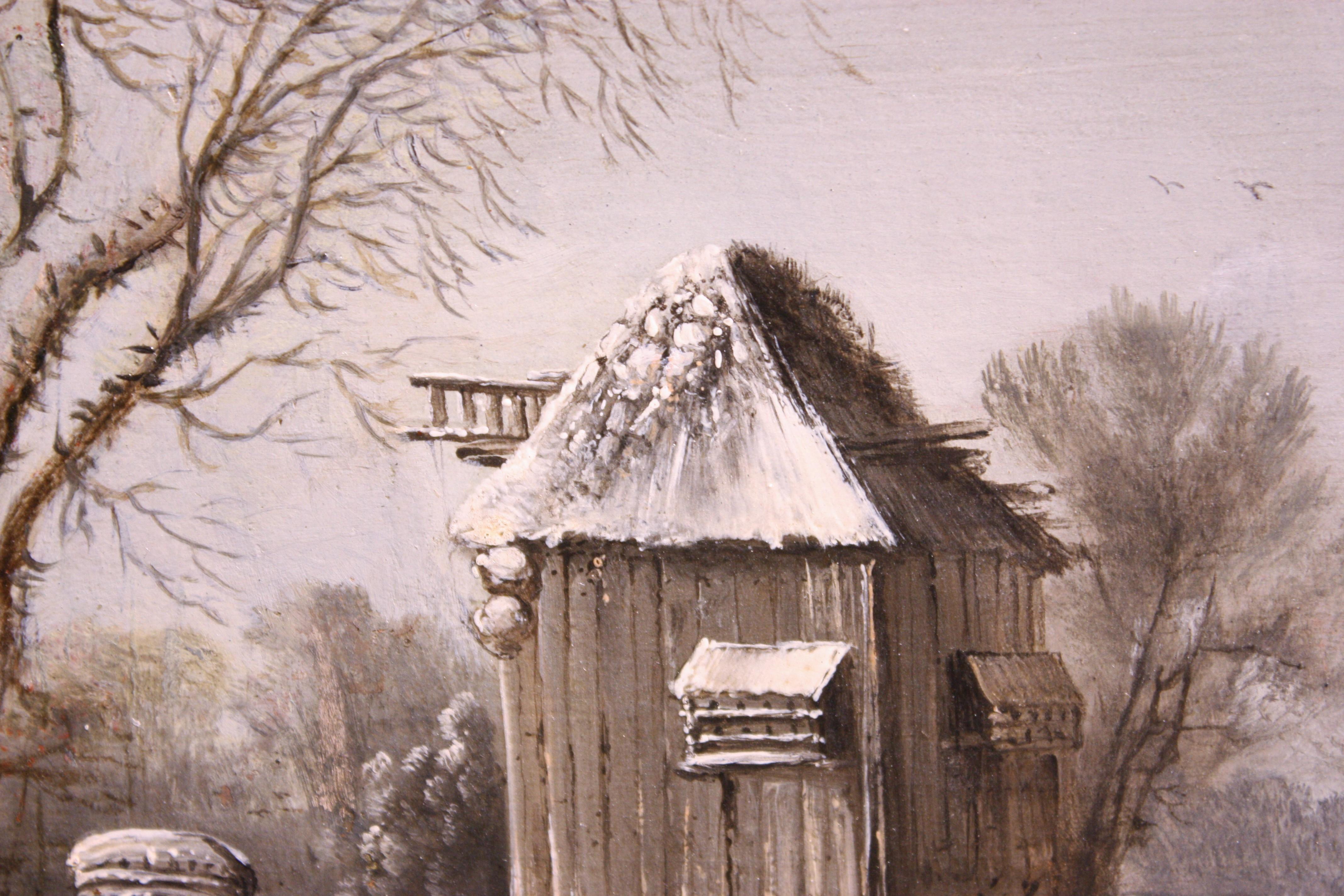 17th c. Dutch school, Winter Landscape at the farm, oil on panel 3