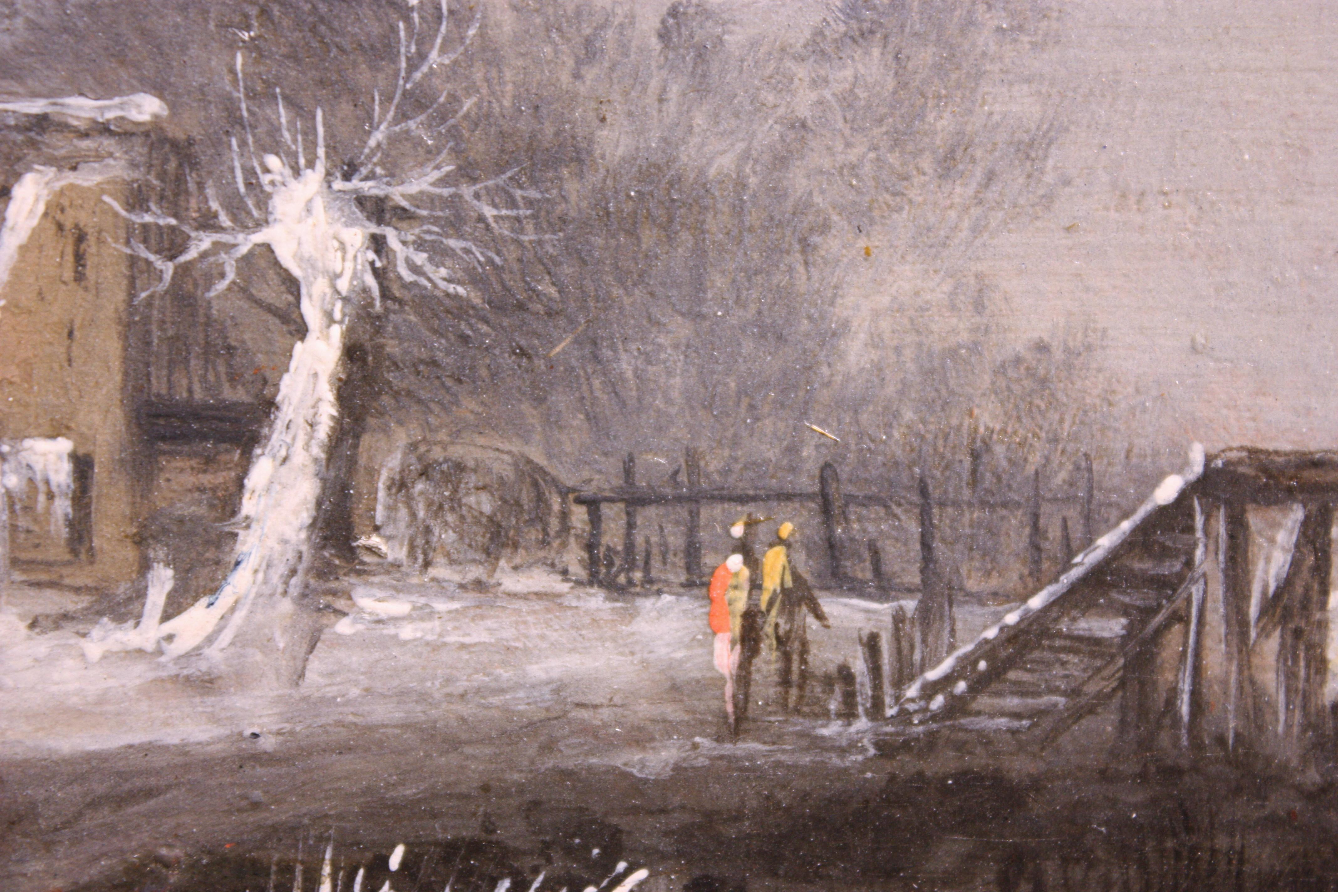 17th c. Dutch school, Winter Landscape at the farm, oil on panel 4