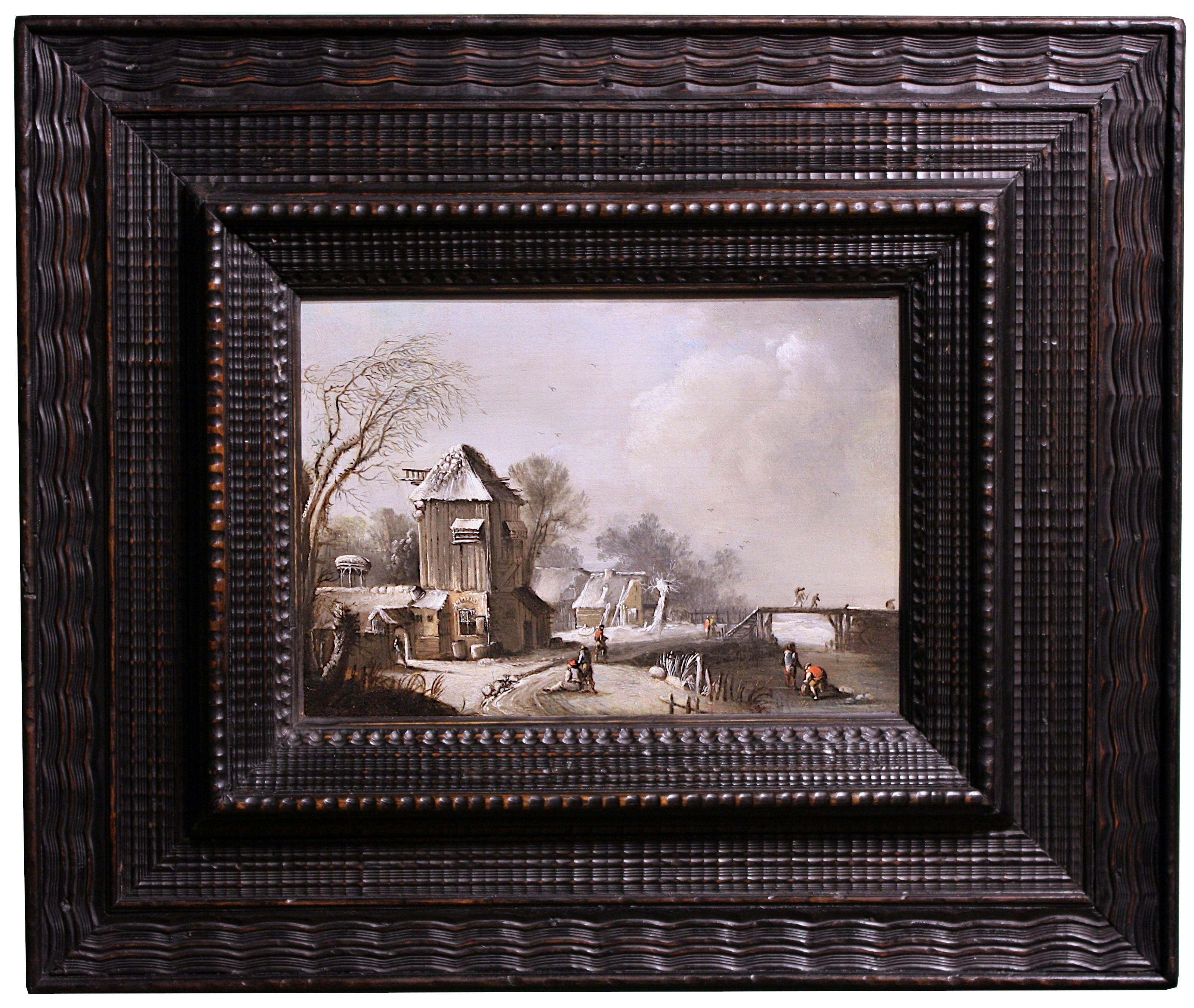 17th c. Dutch school, Winter Landscape at the farm, oil on panel