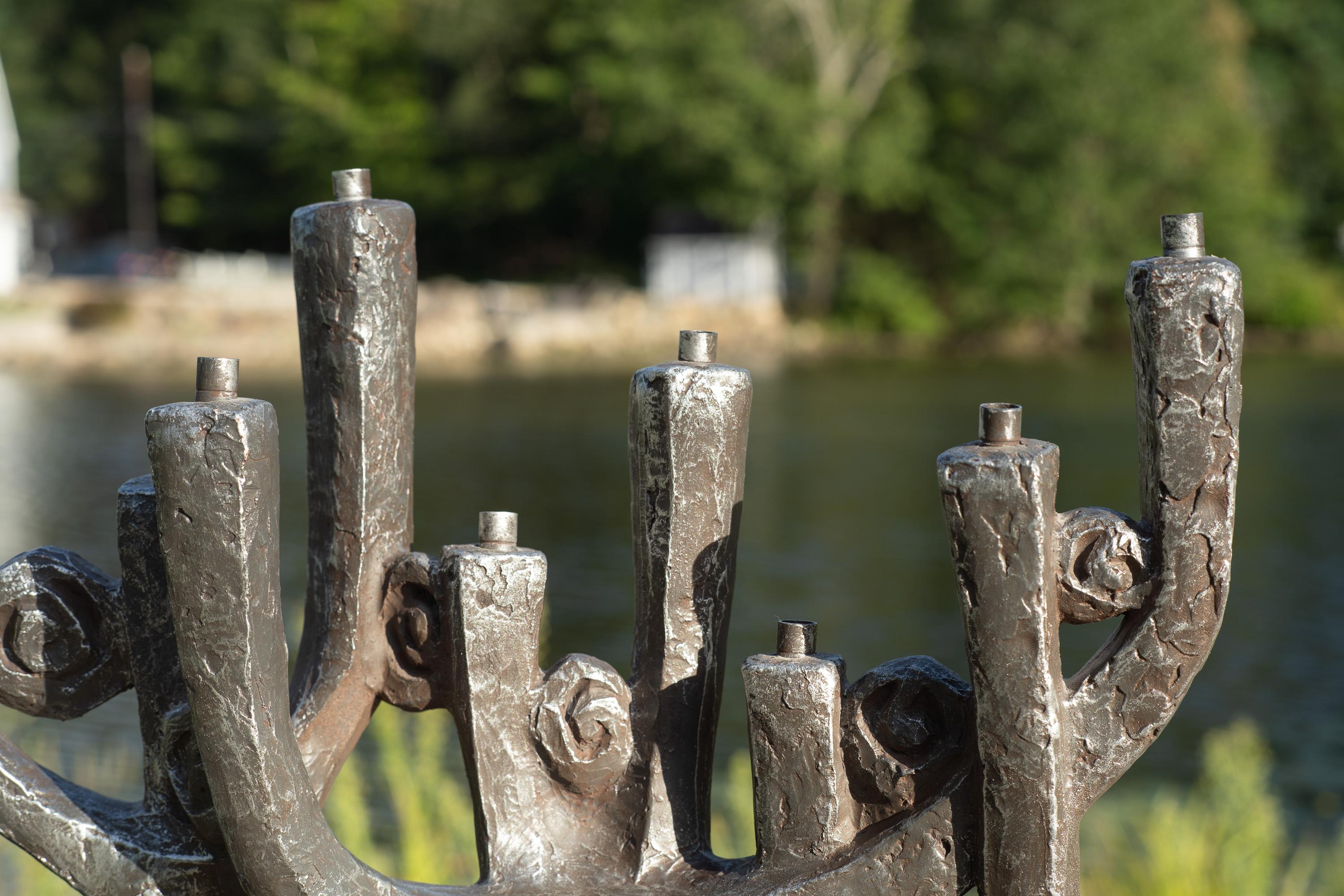 Late 20th Century Klara Sever for Austin Productions Gunmetal Plaster on Black Base Menorah For Sale