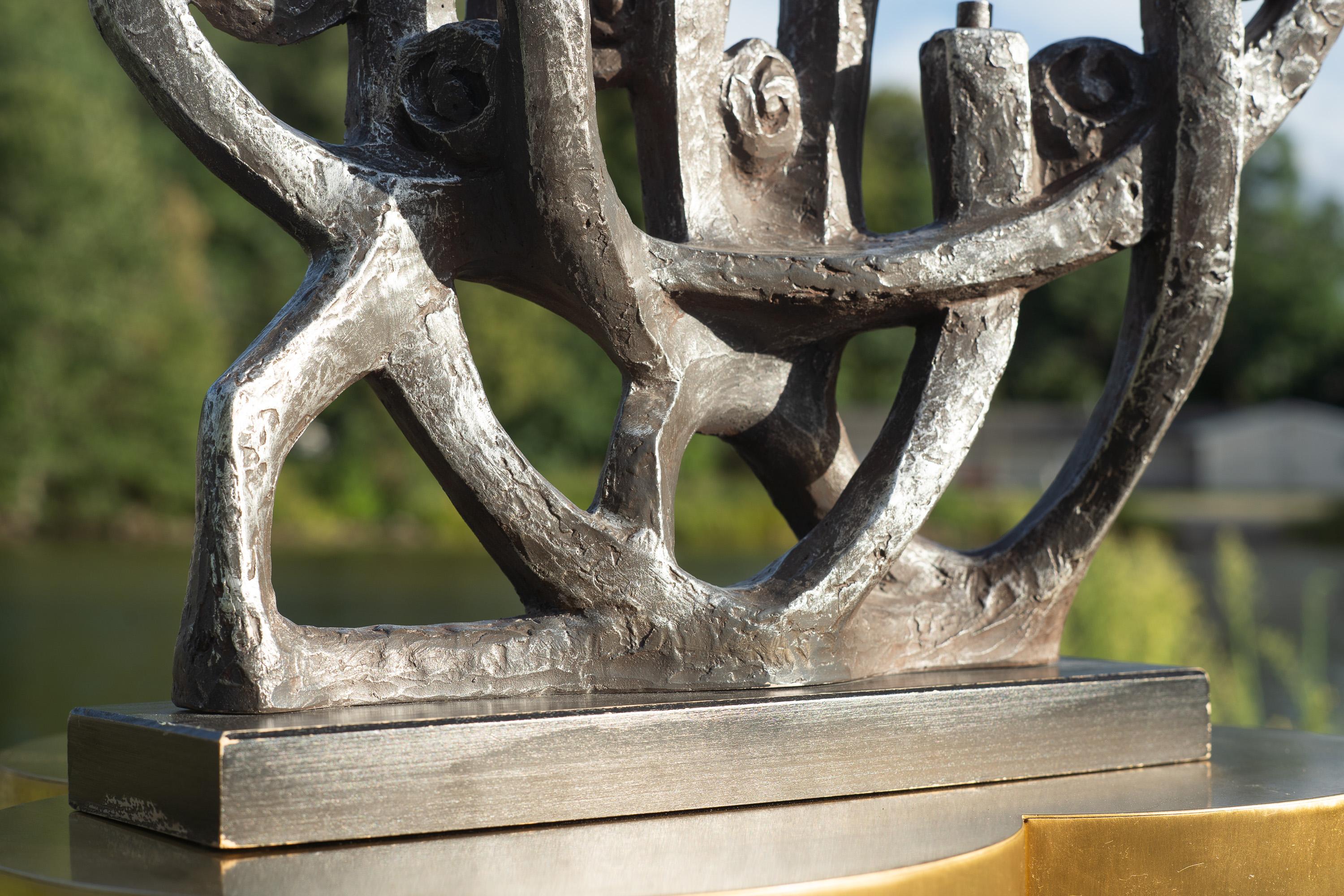 Klara Sever for Austin Productions Gunmetal Plaster on Black Base Menorah For Sale 1