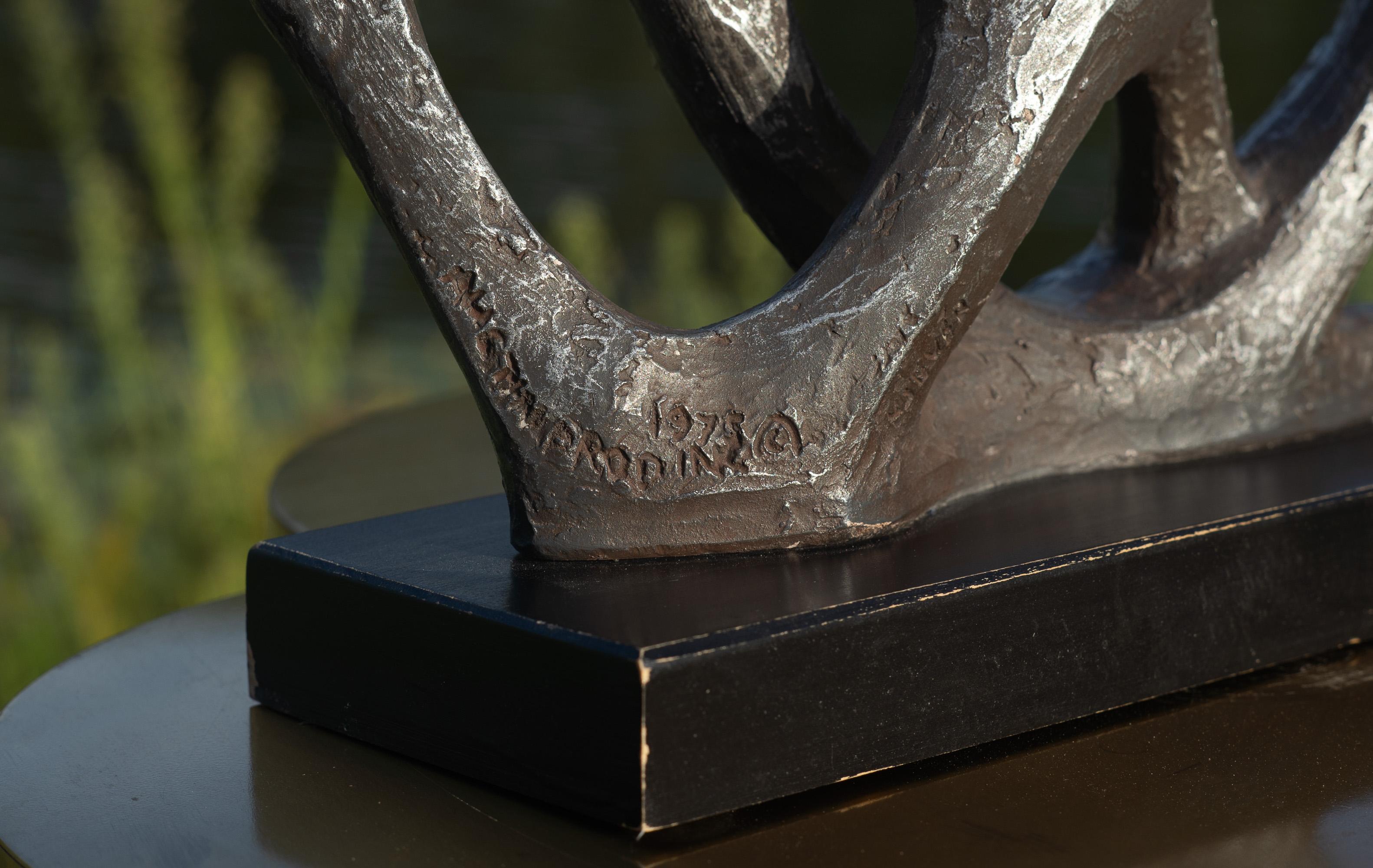 Klara Sever for Austin Productions Gunmetal Plaster on Black Base Menorah For Sale 2
