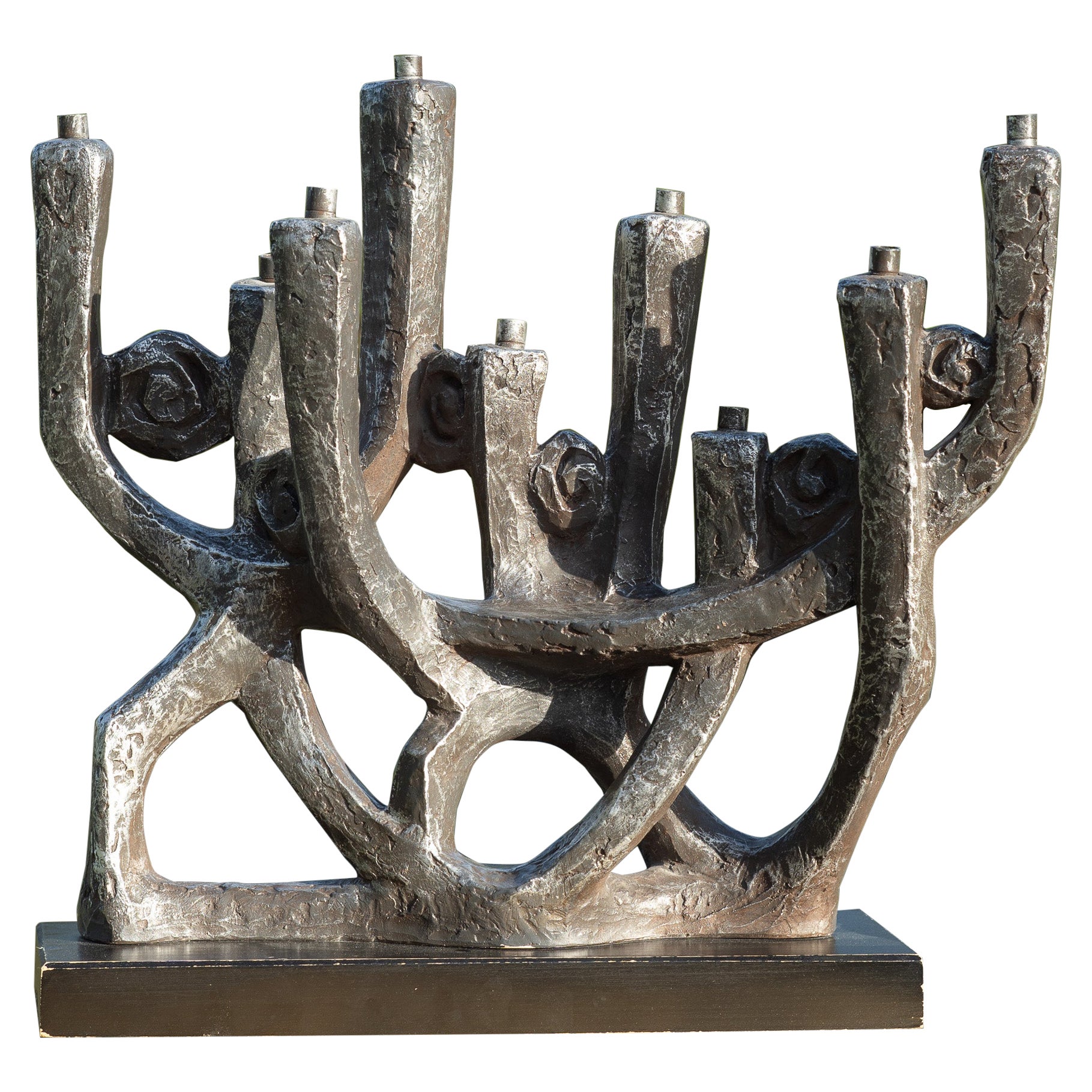 Klara Sever for Austin Productions Gunmetal Plaster on Black Base Menorah For Sale