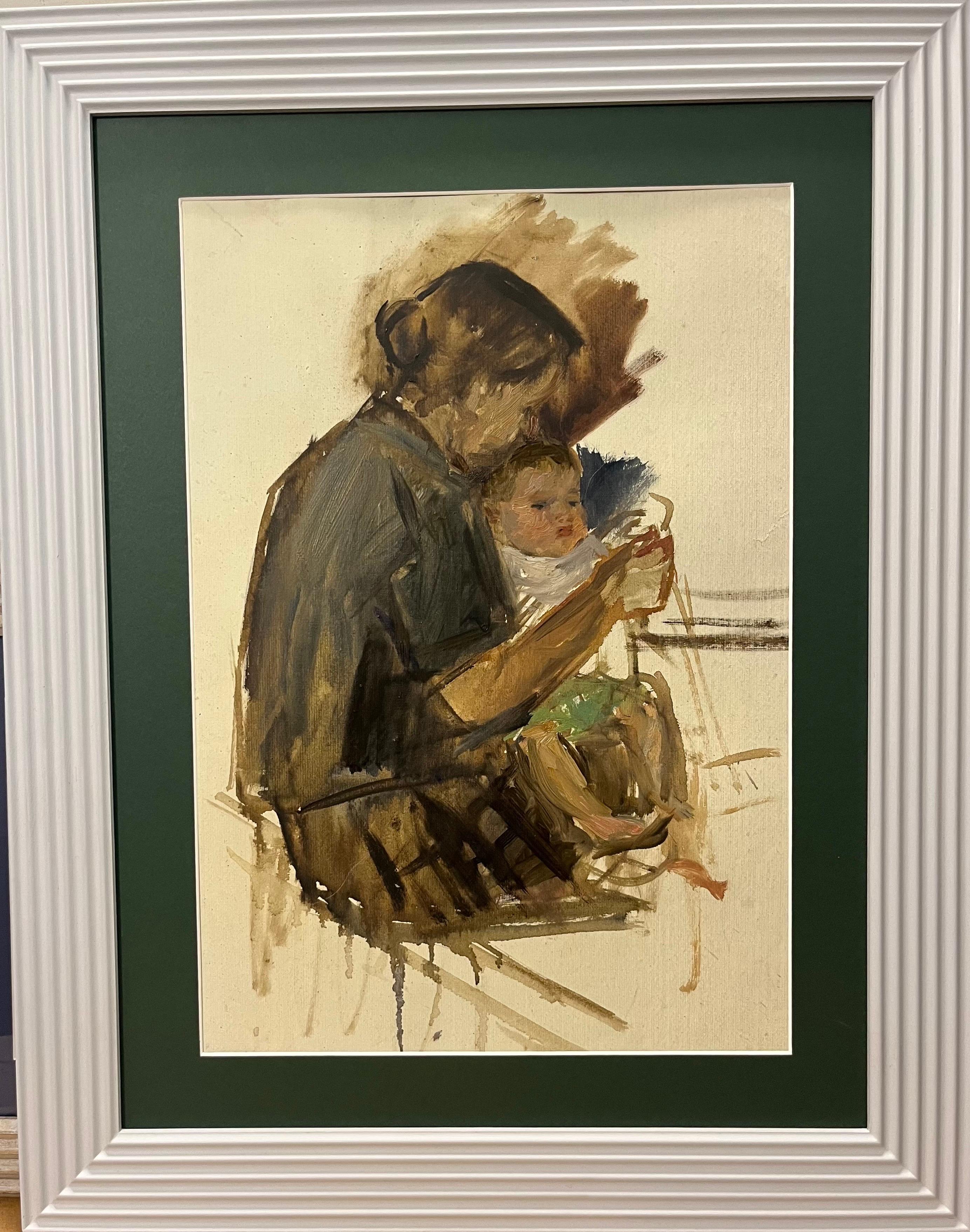 Peinture à l'huile « Mère avec enfant », 50 x 35 cm, 1970