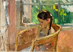 "Bimba in poltrona" olio su cartone cm. 35 x 25 1980 ca