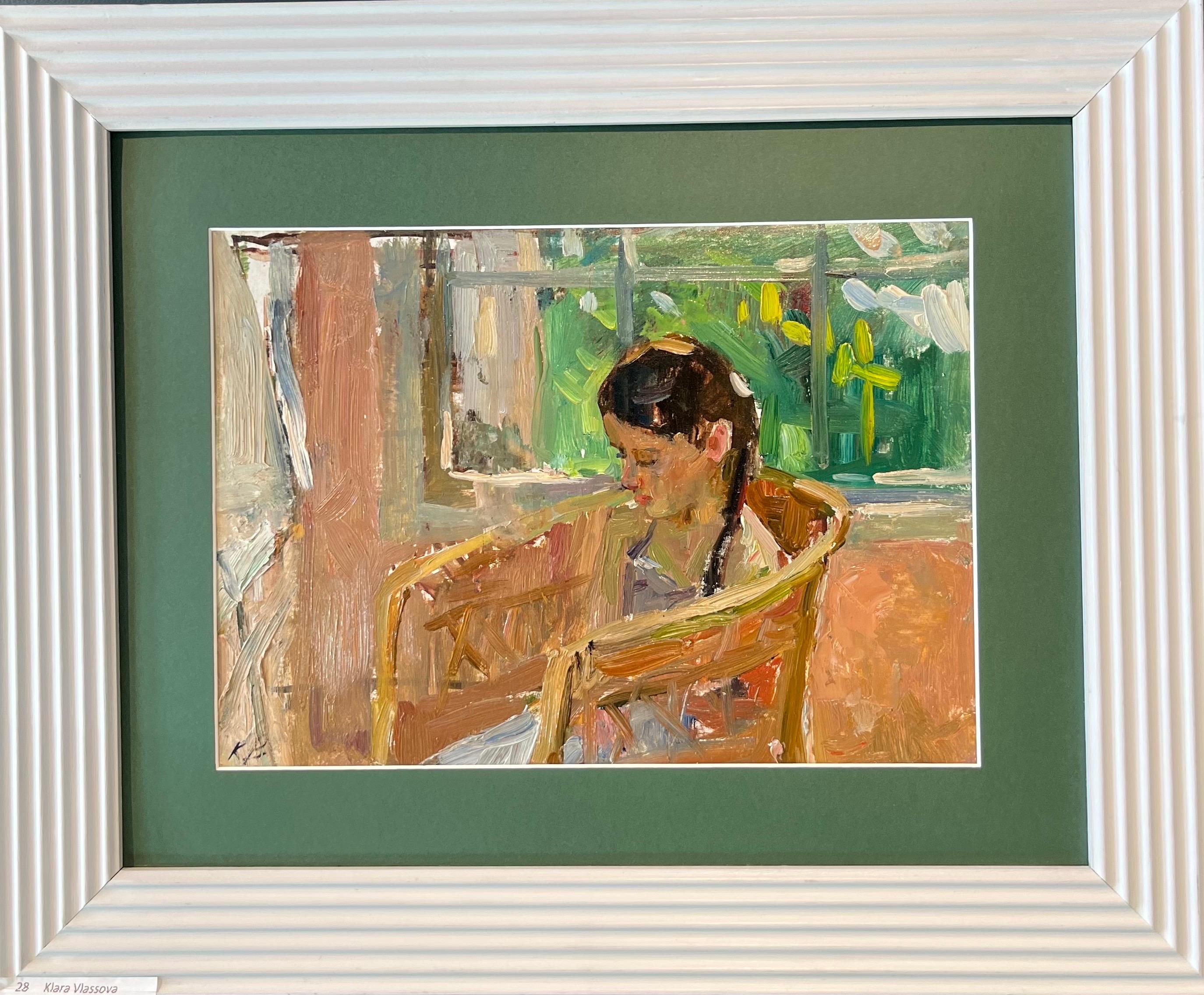 Klara Vlassova  Portrait Painting – „Bimba in poltrona“ Olio su cartone cm. 35 x 25   1980 ca.