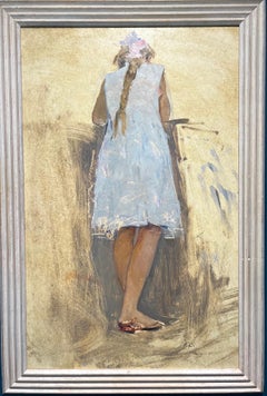„Mädchen in einem blauen Kleid“, Öl, cm. 39 x 62, 1960
