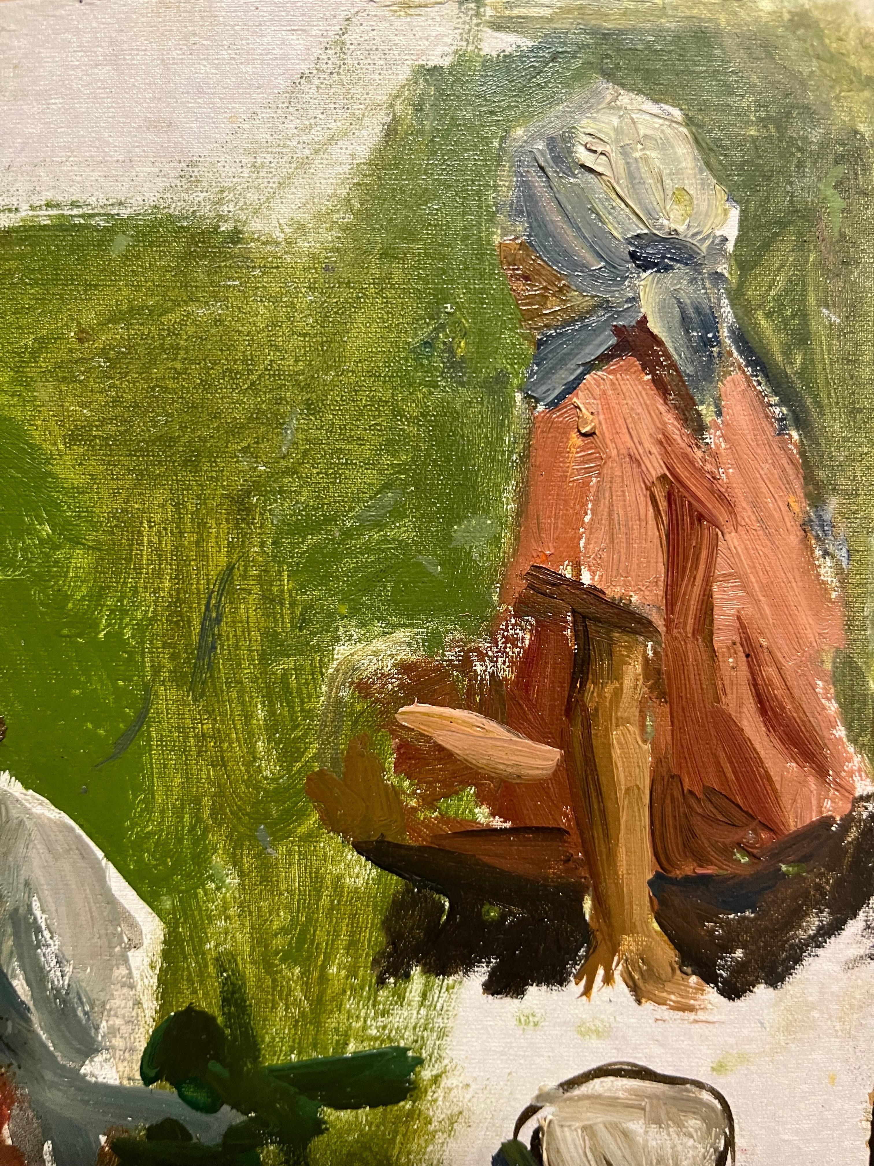 „ Kleines Mädchen mit Hund“, Öl, cm.35 x 25  1950 im Angebot 2
