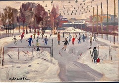 "Pista di pattinaggio" Olio su cartone cm. 52 x 37 1960