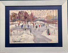 "Pista di pattinaggio" Olio su cartone cm. 52 x 37  1960