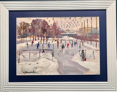 "Pista di pattinaggio" Olio su cartone cm. 52 x 37 1960