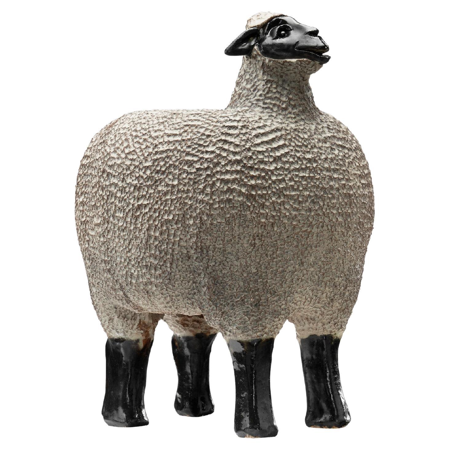 Klas-Göran Klaesson Sheep Sculpture in Stoneware, Sweden 1991
