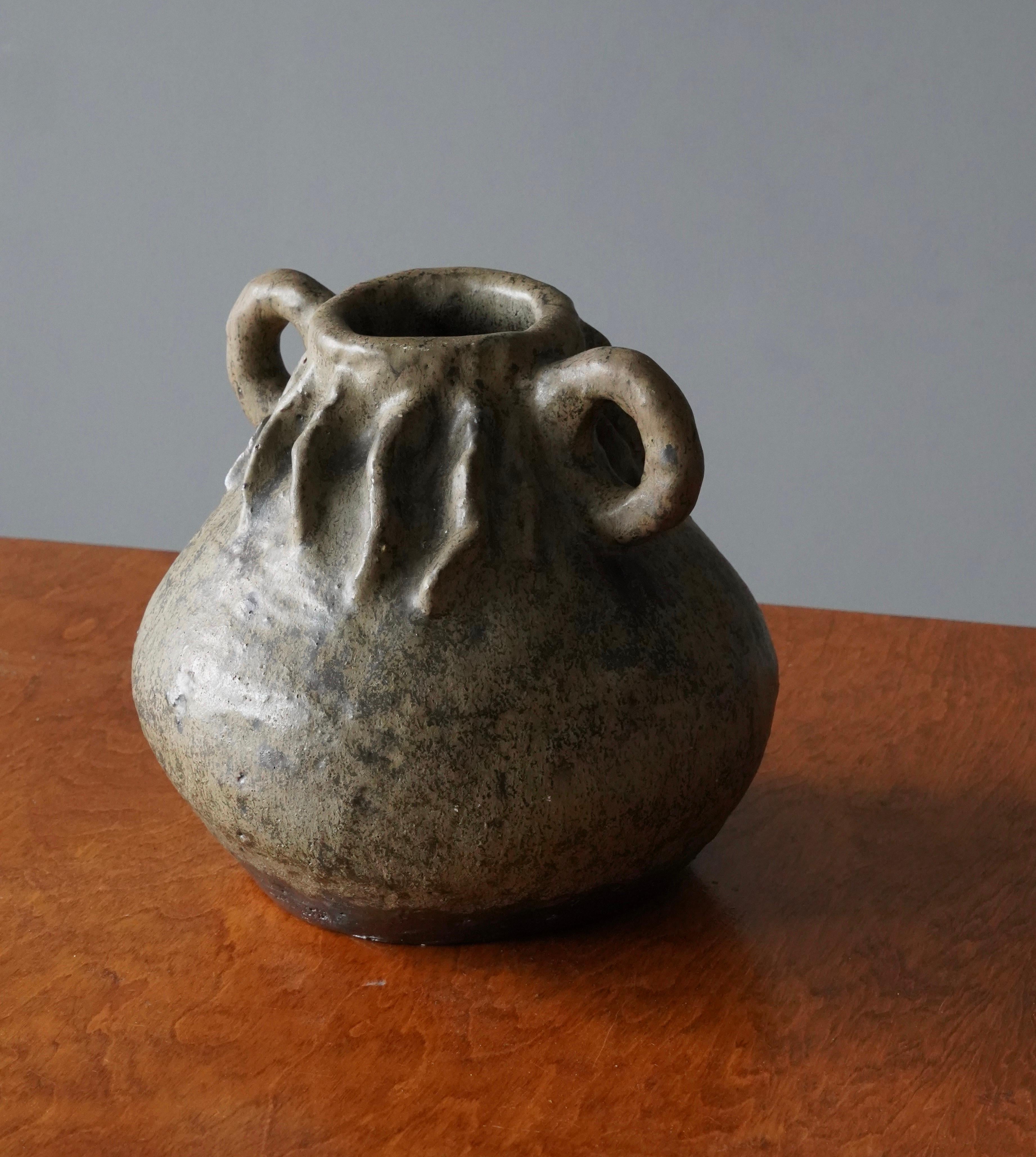 Mid-Century Modern Klase Höganäs, Sizable Vase, Glazed Stoneware, Sweden, 1950s