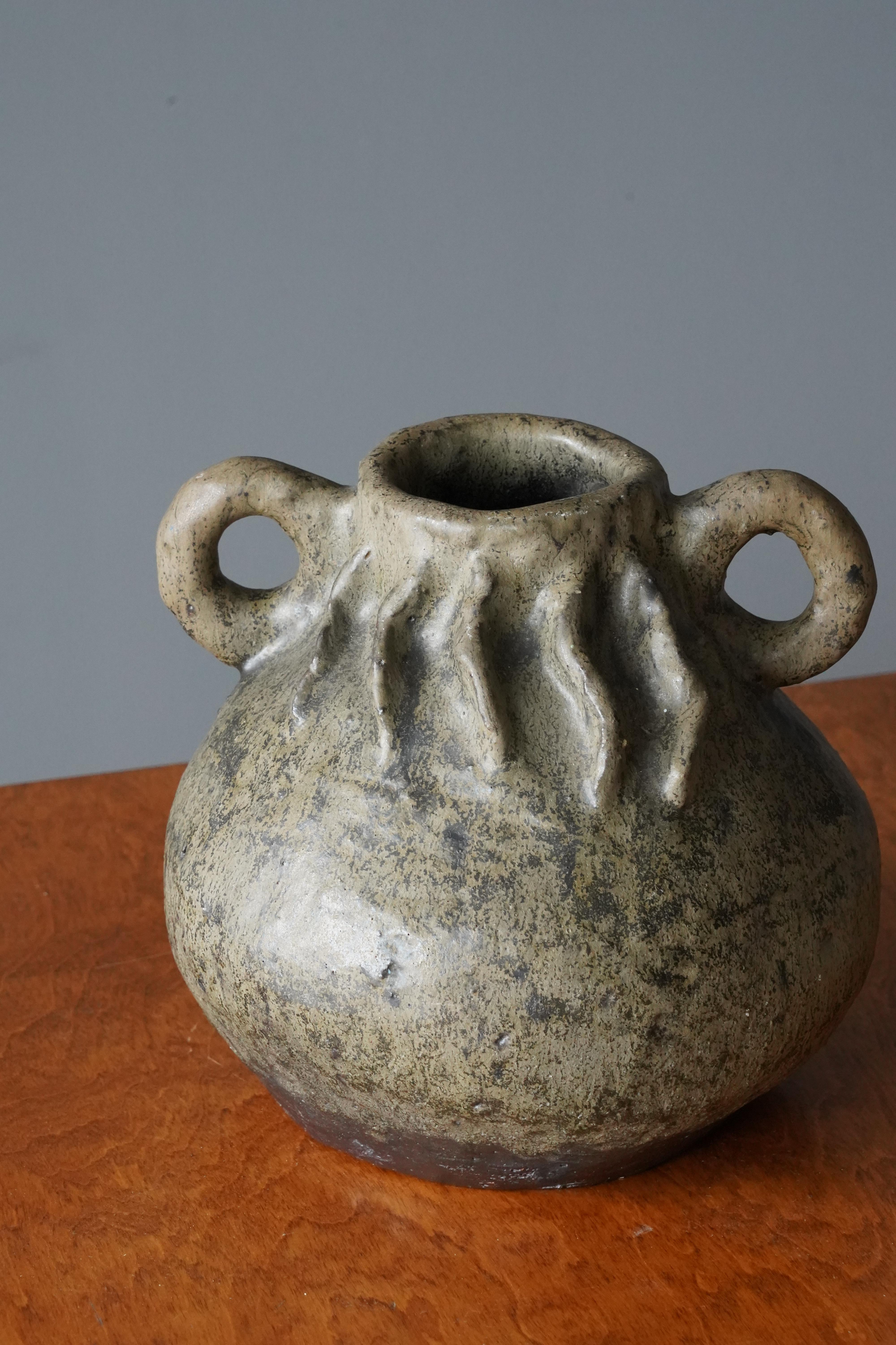 Swedish Klase Höganäs, Sizable Vase, Glazed Stoneware, Sweden, 1950s