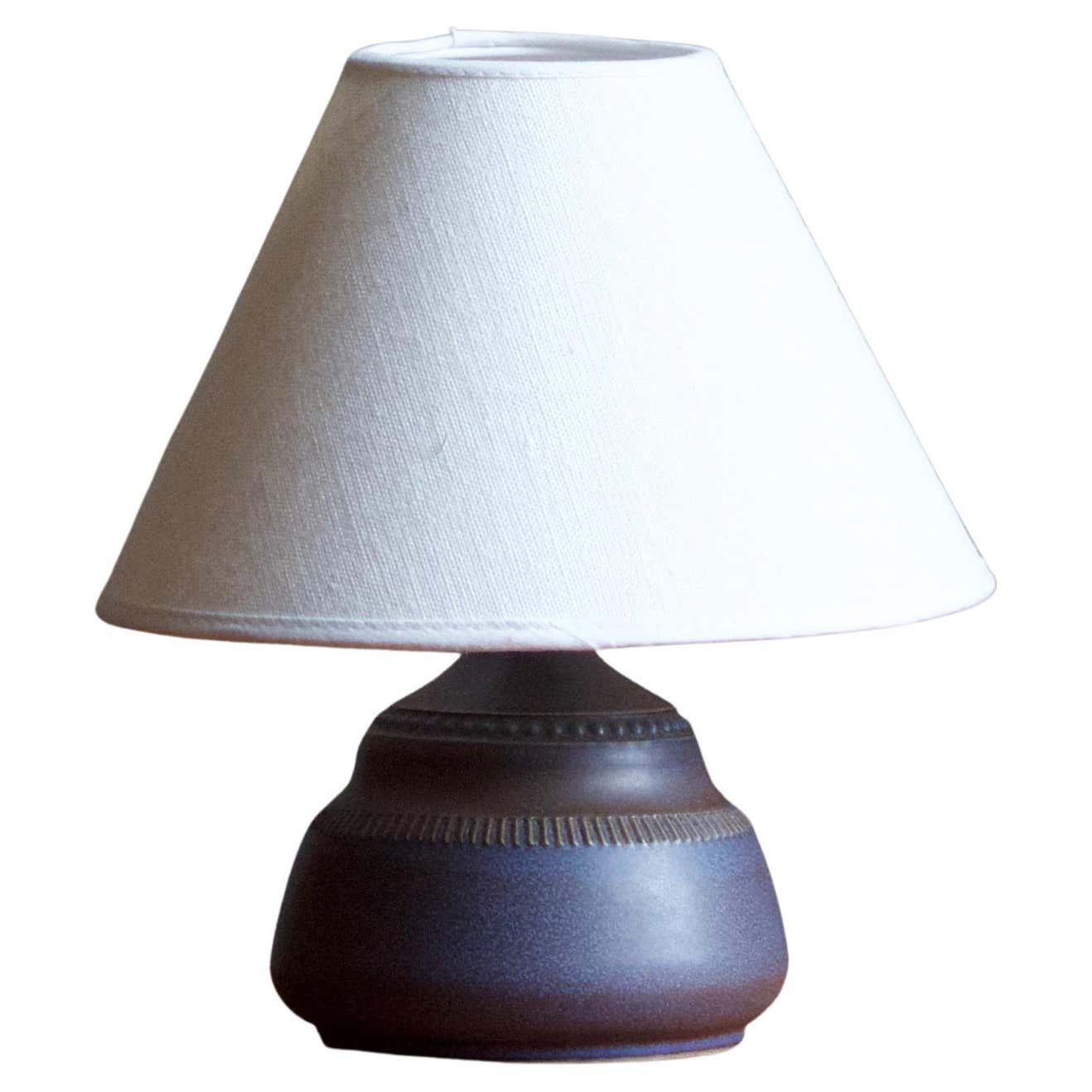 Klase Höganäs, Small Table Lamp, Blue Glazed Stoneware, Sweden, 1950s ...