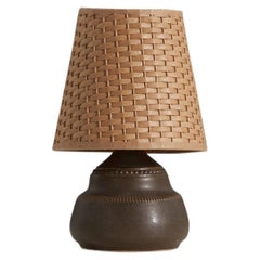 Klase Höganäs, Table Lamp, Glazed Stoneware, Rattan, Sweden, 1960s
