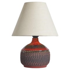 Klase Höganäs, Table Lamp, Red and Brown-Glazed Stoneware, Sweden, 1960s