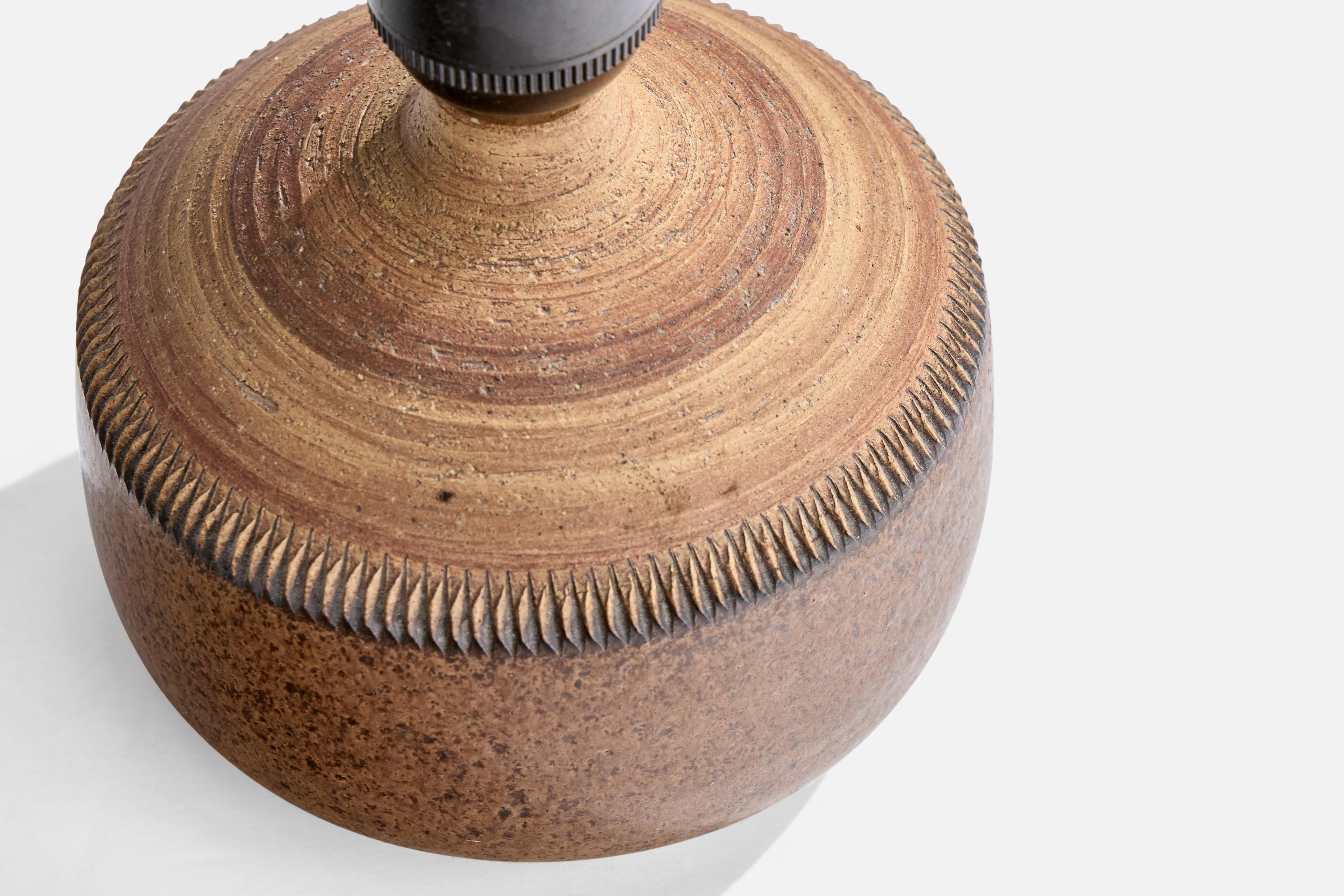 Mid-20th Century Klase Höganäs, Table Lamp, Stoneware, Paper, Sweden, 1960s For Sale