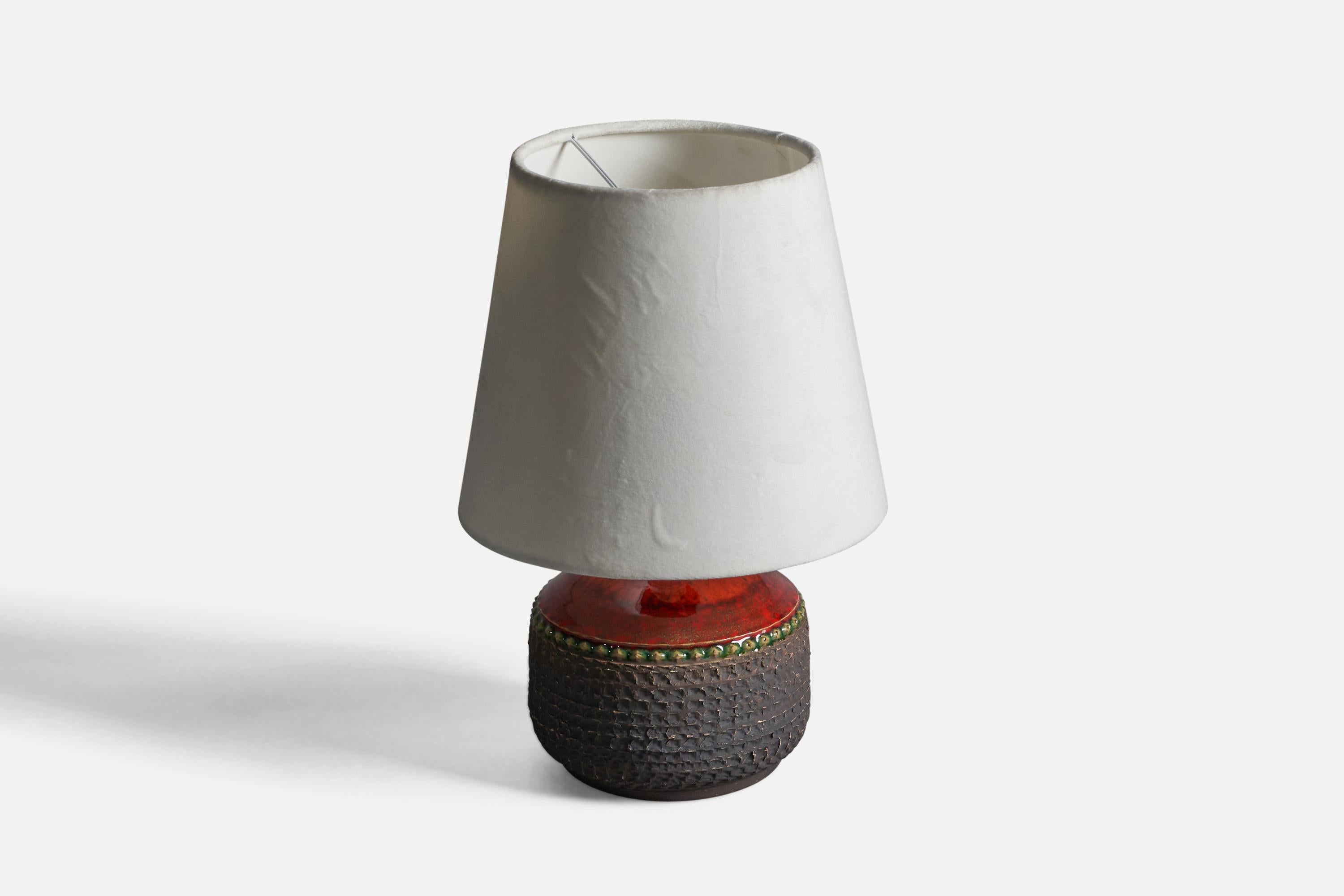 Mid-Century Modern Klase Höganäs, Table Lamp, Stoneware, Velvet, Sweden, 1960s For Sale