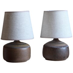 Klase Höganäs, Table Lamps, Stoneware, Linen, Sweden, 1950s