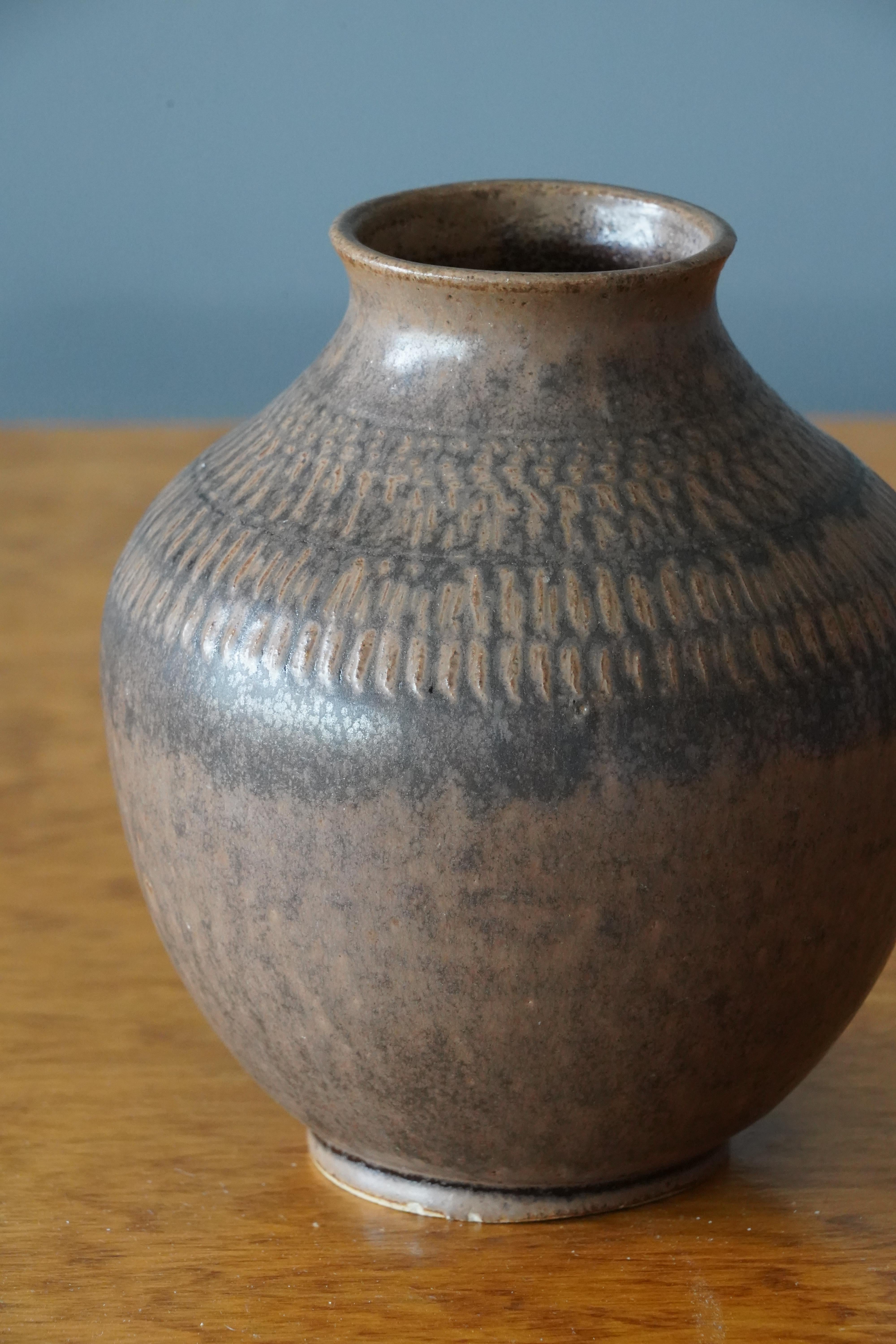 Swedish Klase Höganäs, Vase, Glazed Stoneware, Sweden, 1950s