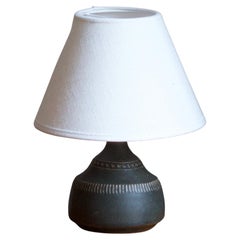 Klase Höganäs, Very Small Table Lamp, Brown Glazed Stoneware, Sweden, 1950s