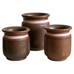 Klase Keramik Höganäs Vase en céramique des années 1960 Collection de 3, dans les tons de terre 