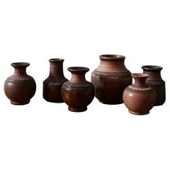 Klase Keramik Höganäs Ceramic Vase Collection of 15, 1960s Earth Tones and Blue