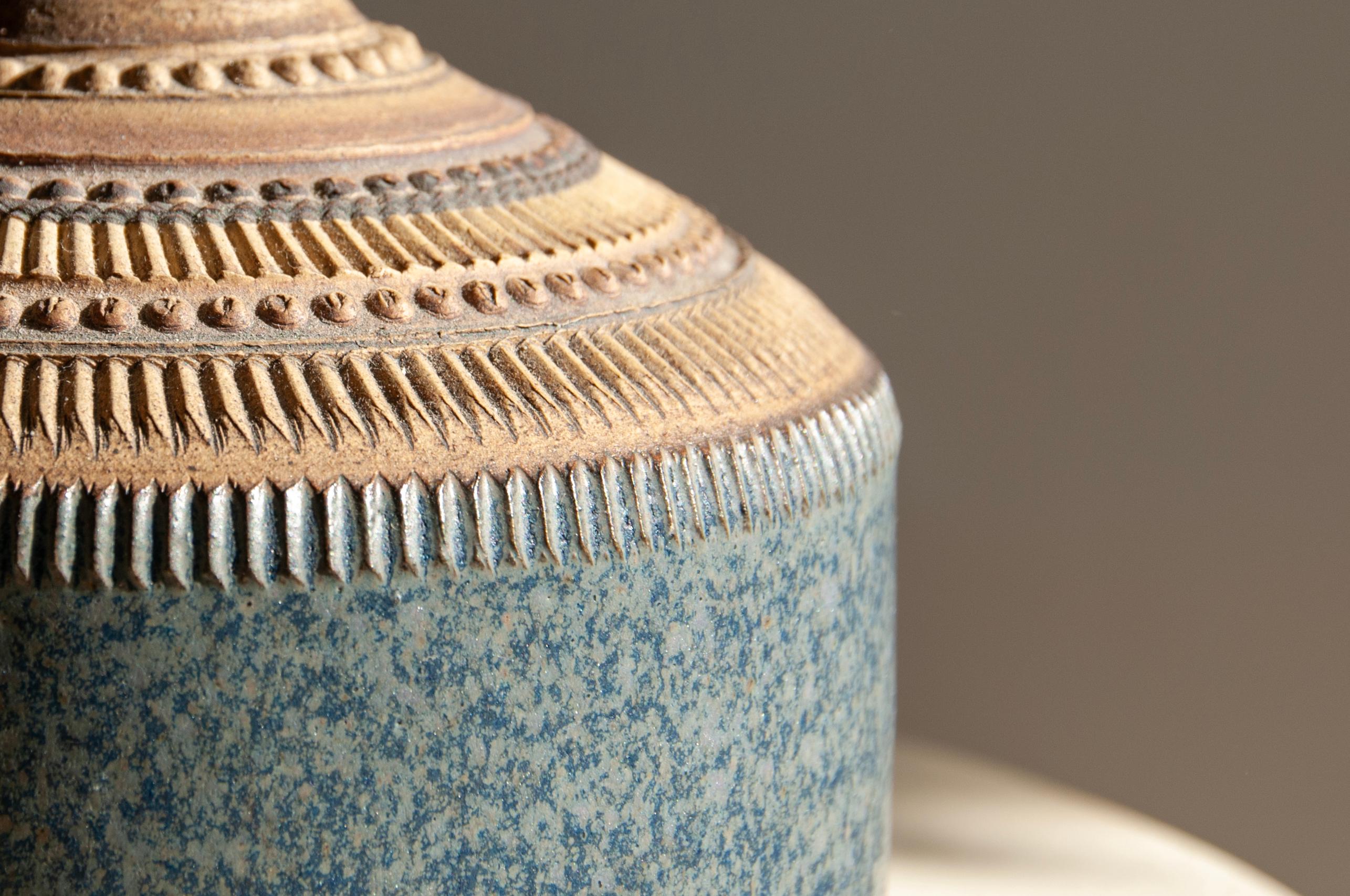 Hand-Crafted Klase Keramik Höganäs Stoneware Lamp in Earth Tones and Blue, 1960s