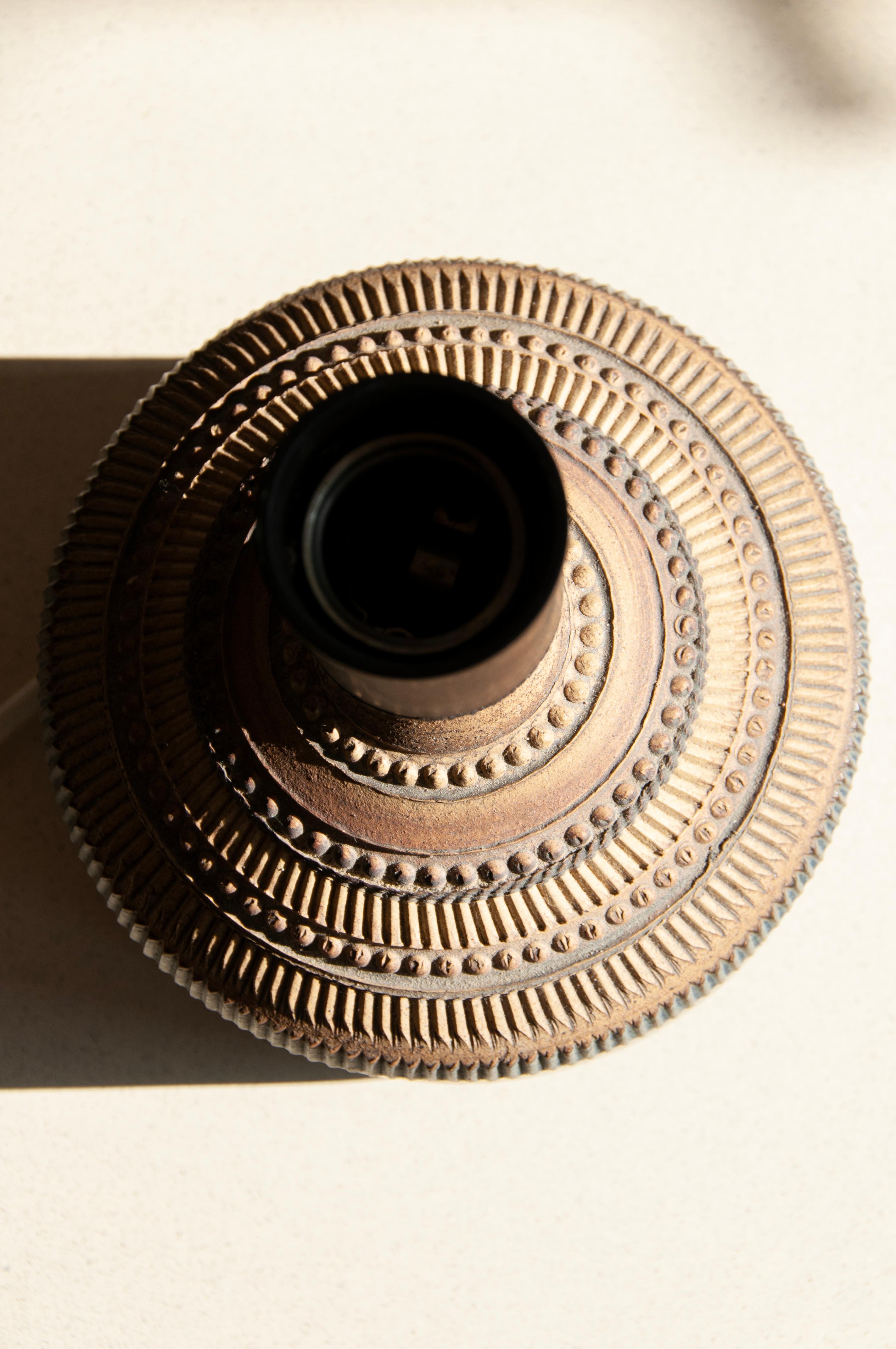Klase Keramik Höganäs Stoneware Lamp in Earth Tones and Blue, 1960s In Good Condition In Søgne, NO