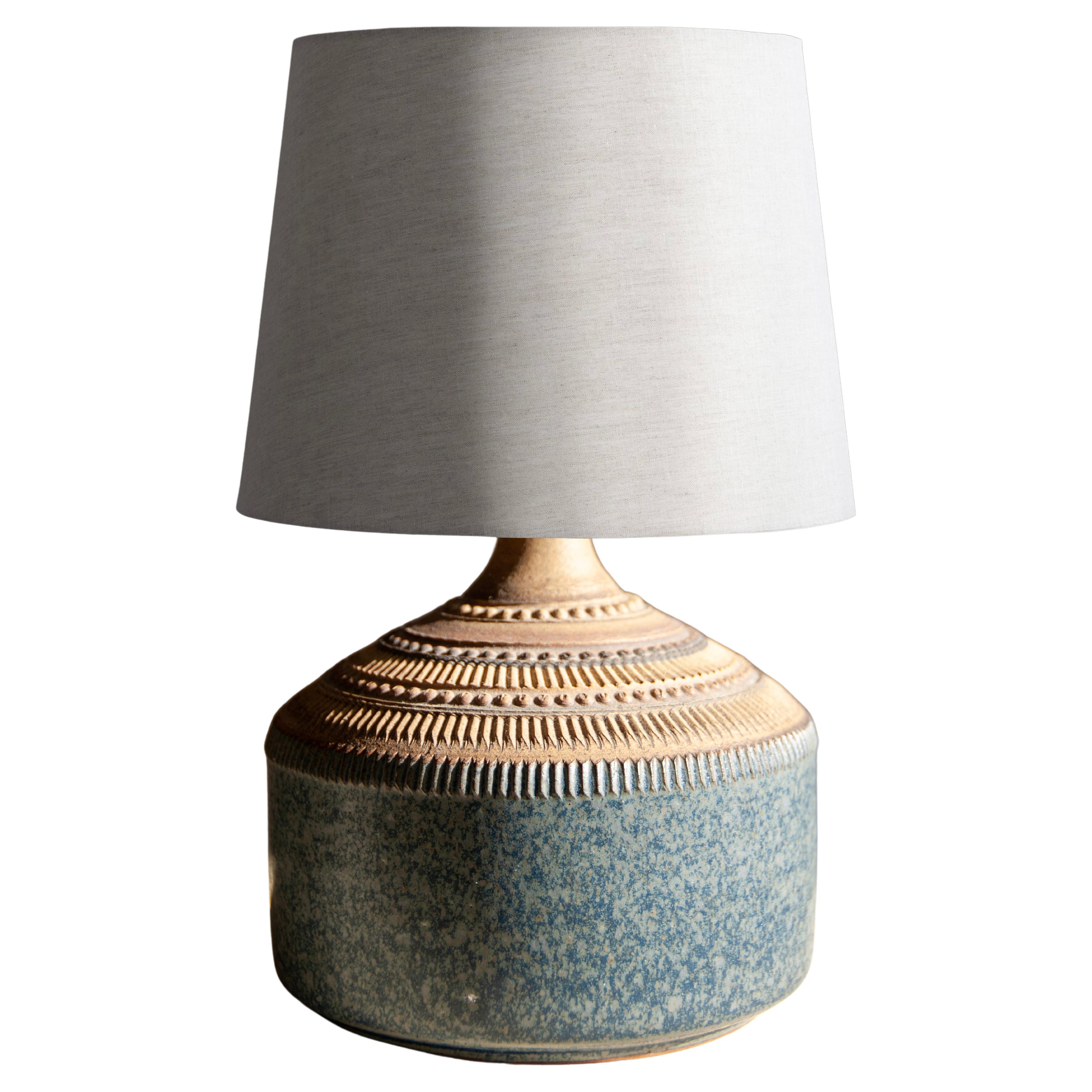 Klase Keramik Höganäs Stoneware Lamp in Earth Tones and Blue, 1960s  For Sale