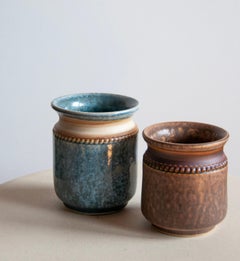 Klase Keramik Höganäs Vase Collection (1960s) in Brown and Blue Set of 2
