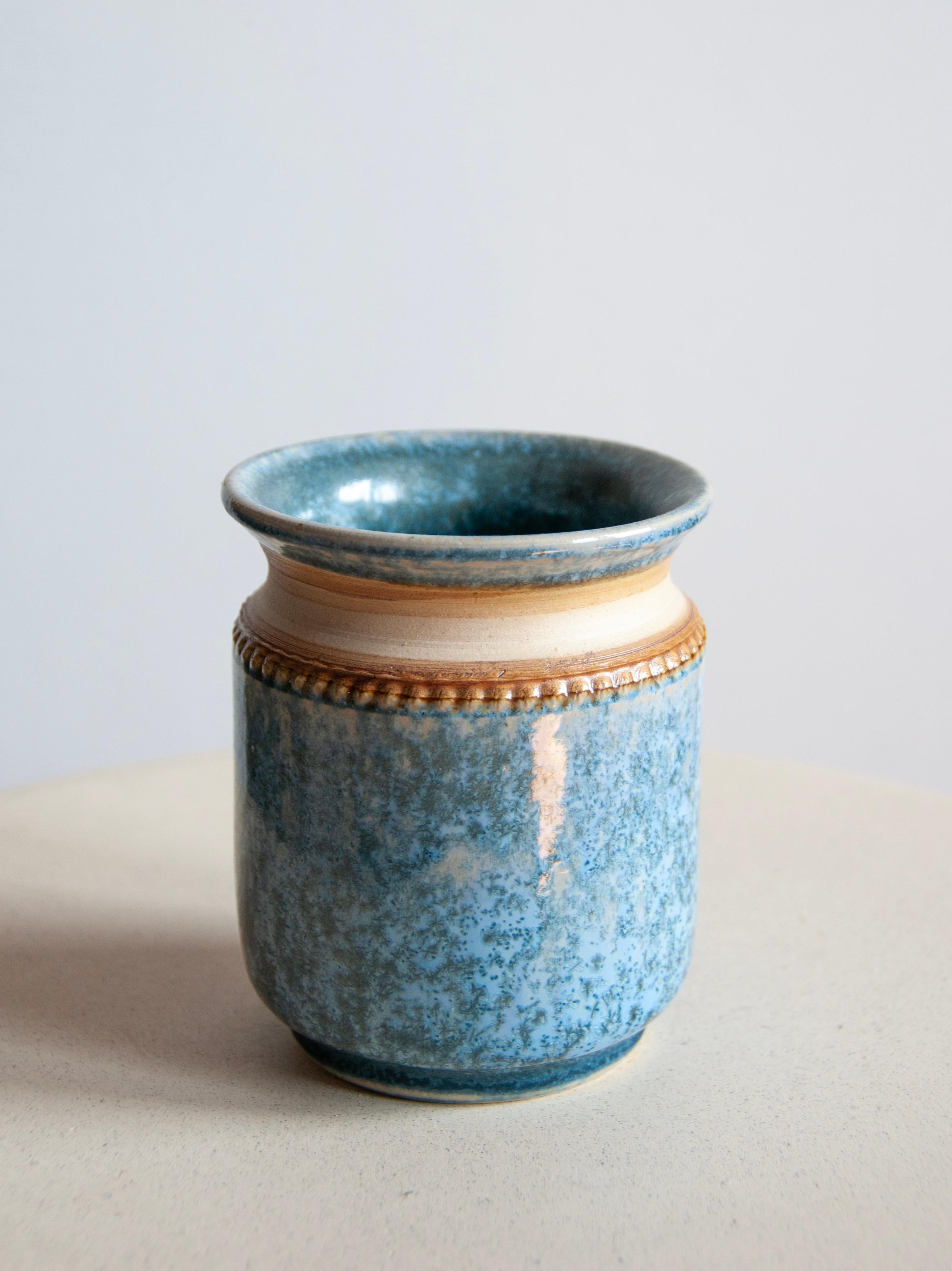 Swedish Klase Keramik Höganäs Vase Collection (1960s) in Brown and Blue Set of 2 For Sale