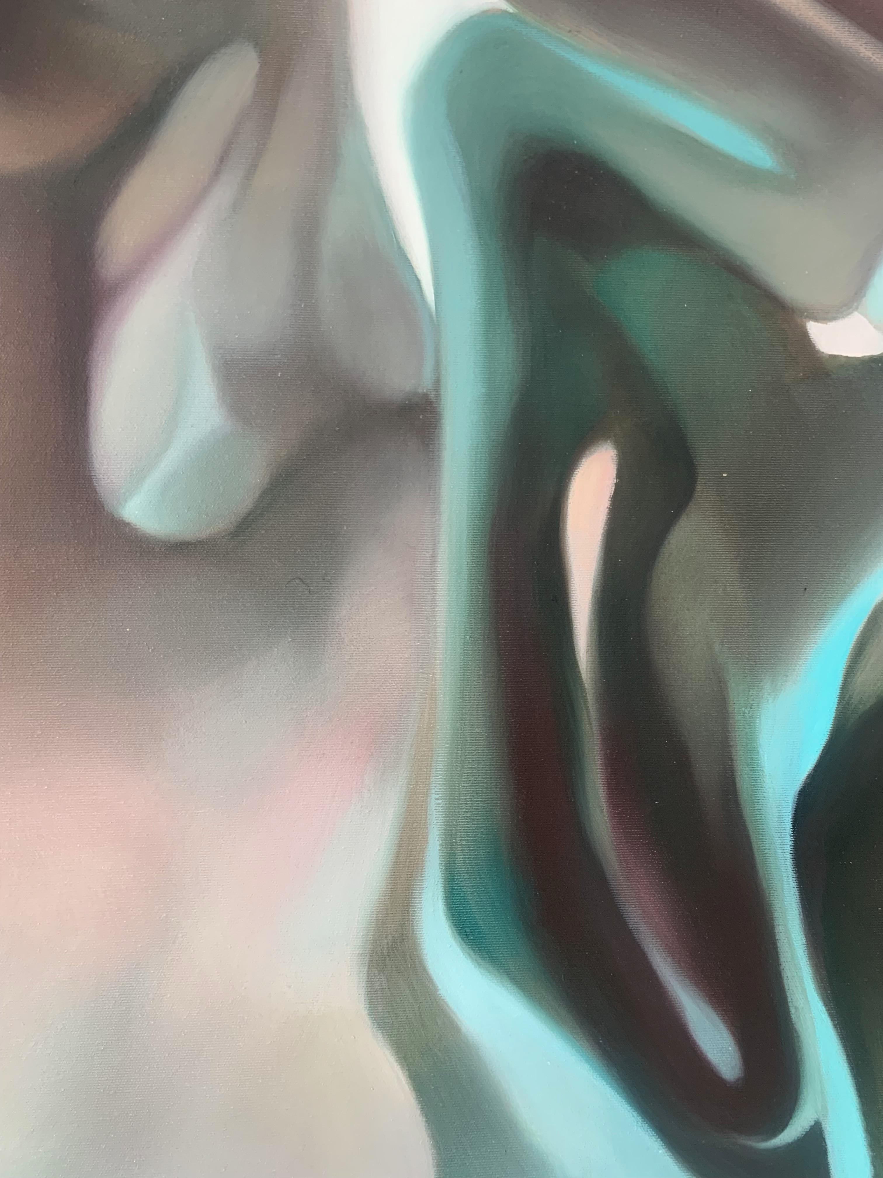 Formations 2. Quadro astratto a olio su tela, artista polacco - Abstract Painting Grigio di Klaudia Lata