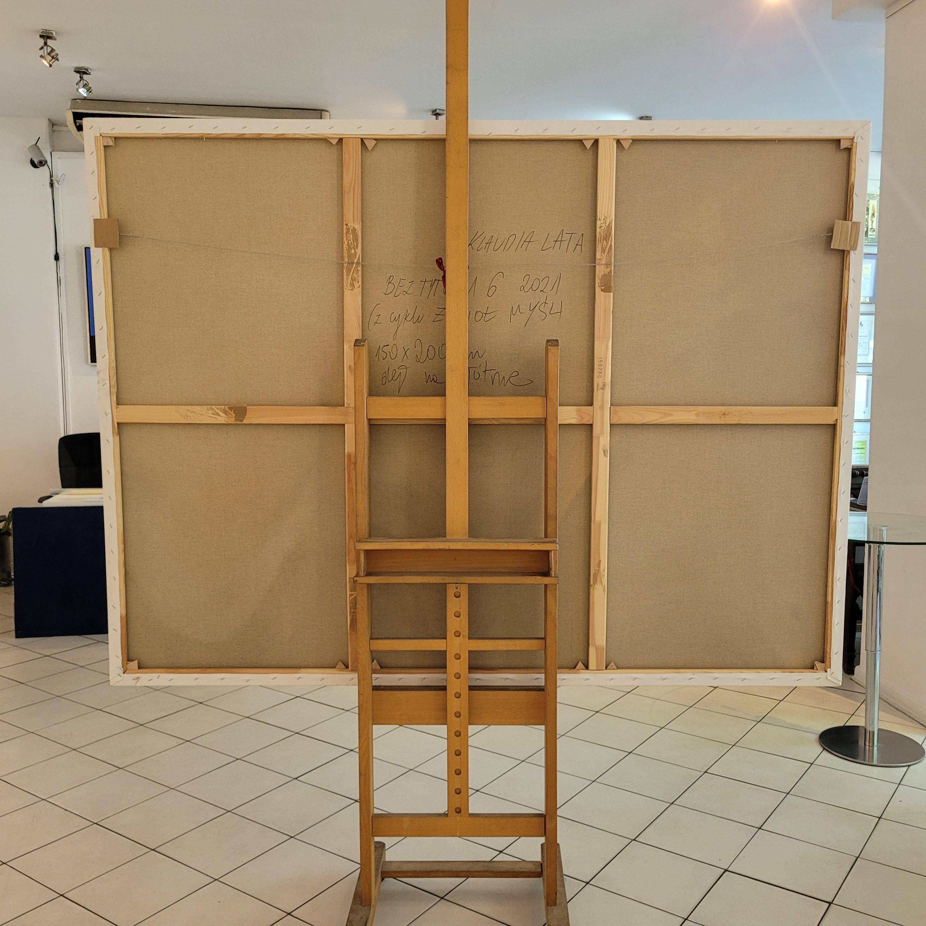 Senza titolo. Quadro astratto a olio su tela, scala grande, artista polacco - Abstract Painting Grigio di Klaudia Lata