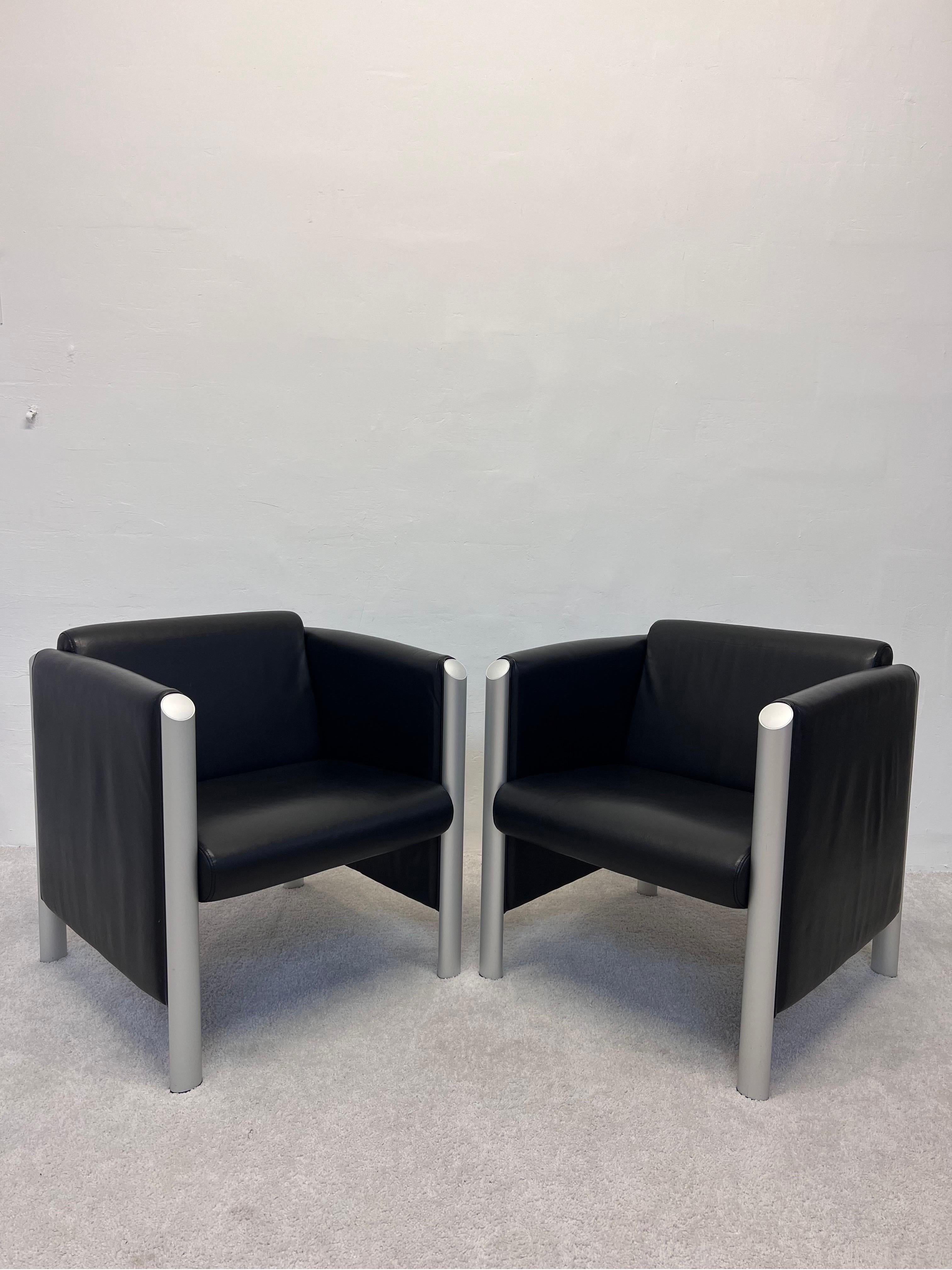 Pair of black leather Cubis chairs designed by Klaus Franck and Werner Sauer for Wilkhahn. Germany 1990s.

