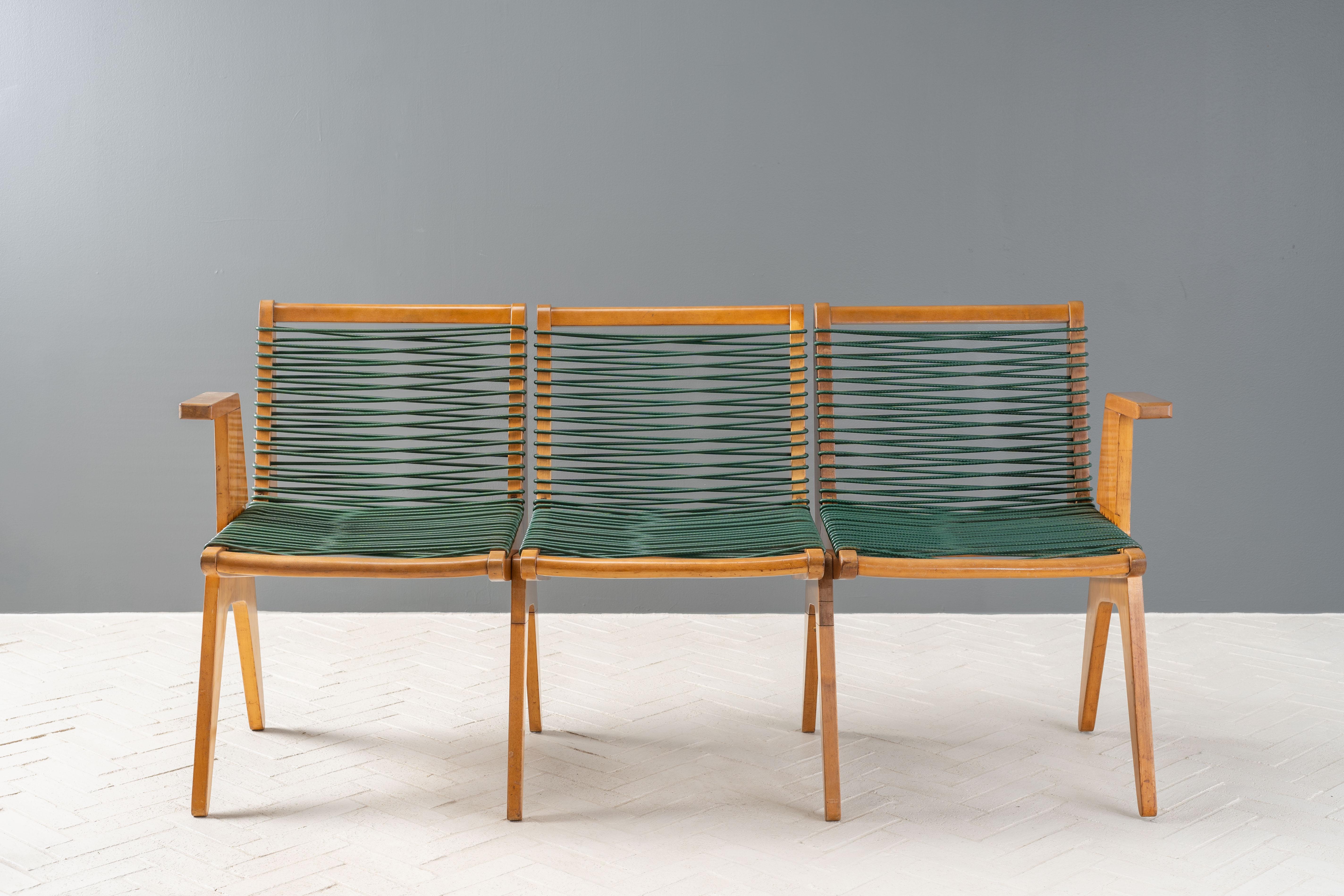 Mid-Century Modern Klaus Grabe 3-Seat Corded Bench For Sale