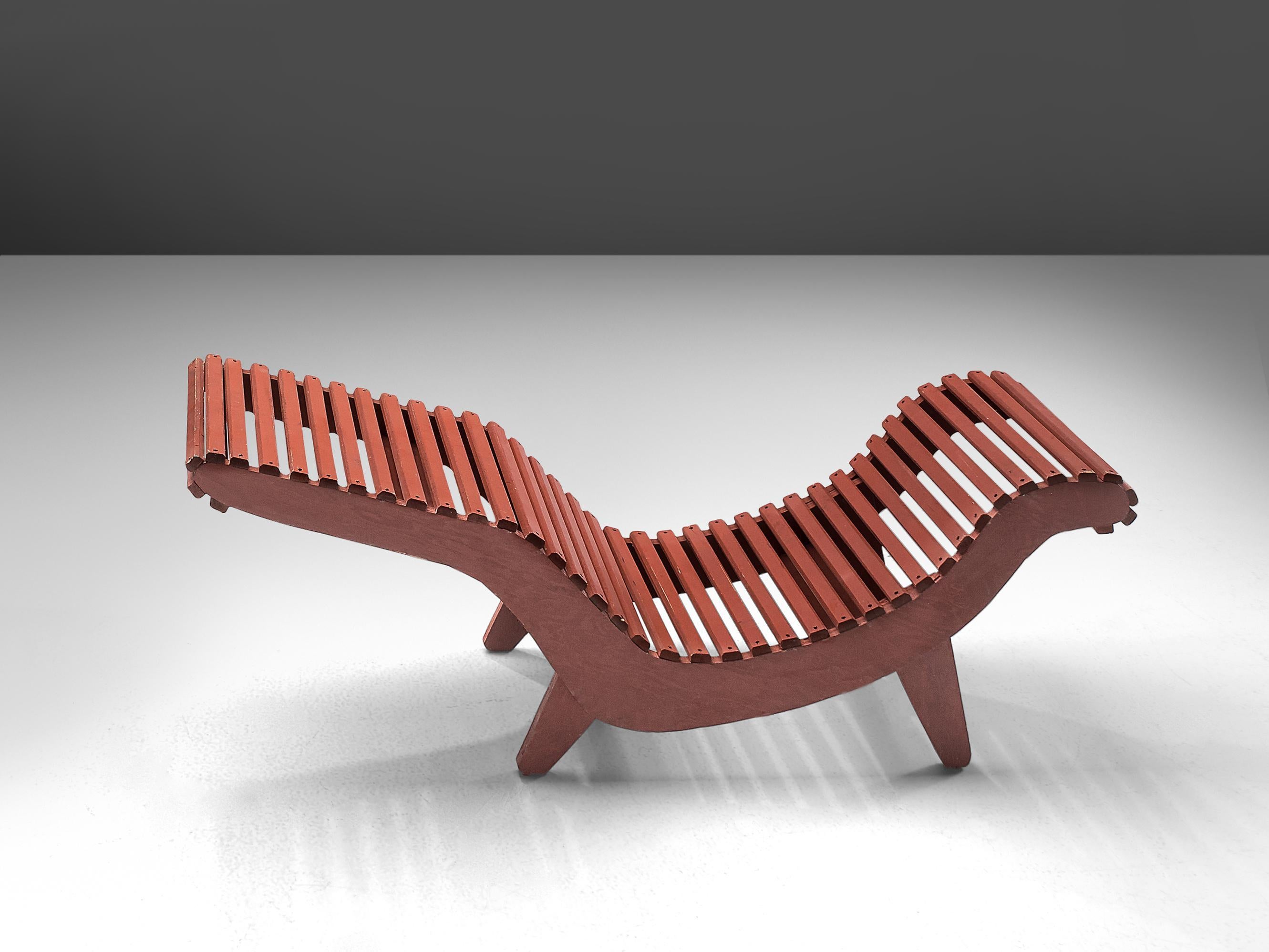 Mid-20th Century Klaus Grabe Adjustable Chaise Longue Model C5 in Stained Red Wood