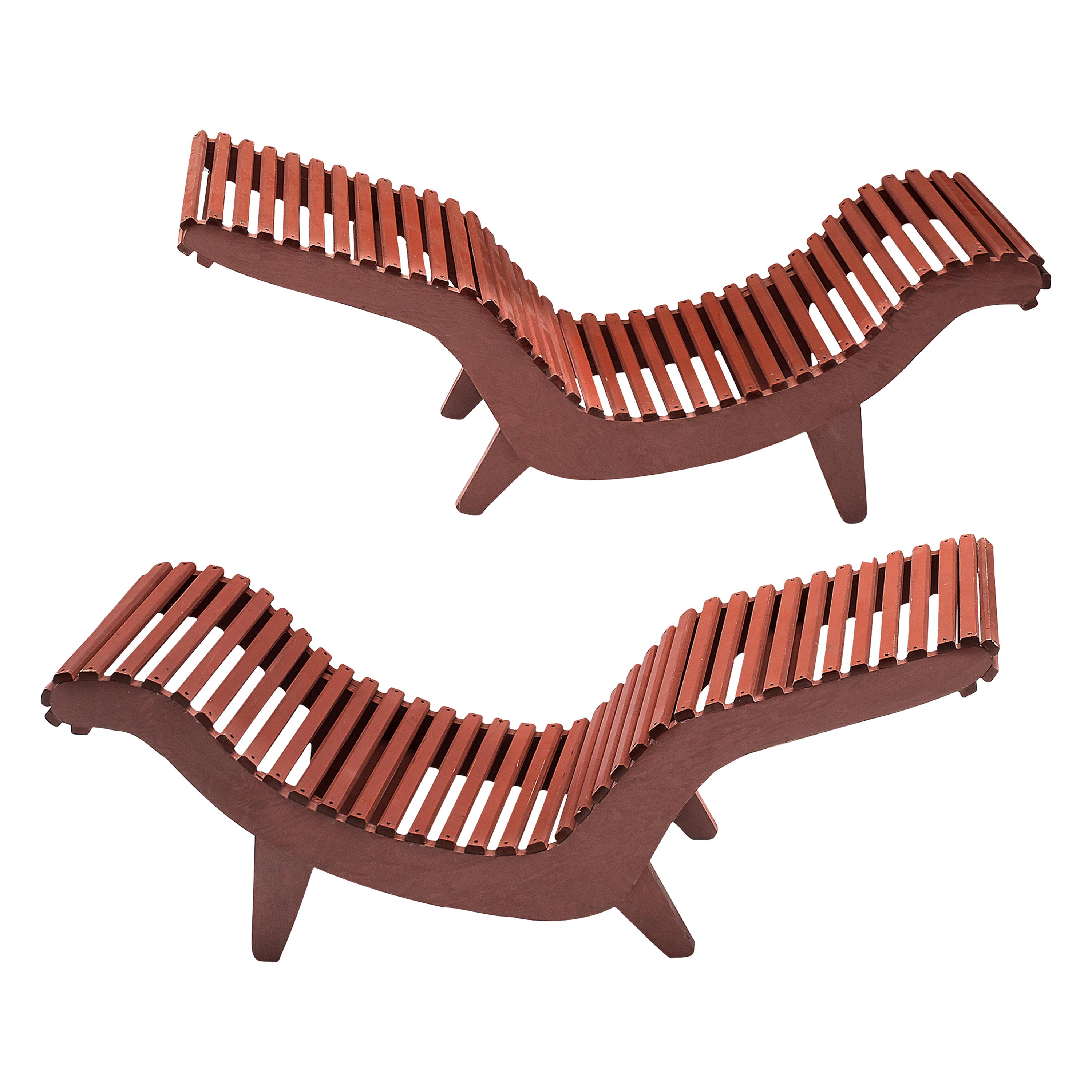 Klaus Grabe Adjustable Chaise Longues Model C5 in Red Wood