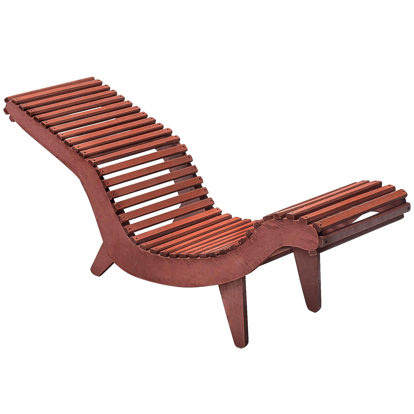 Klaus Grabe Adjustable Chaise Longue Model C5 in Stained Red Wood