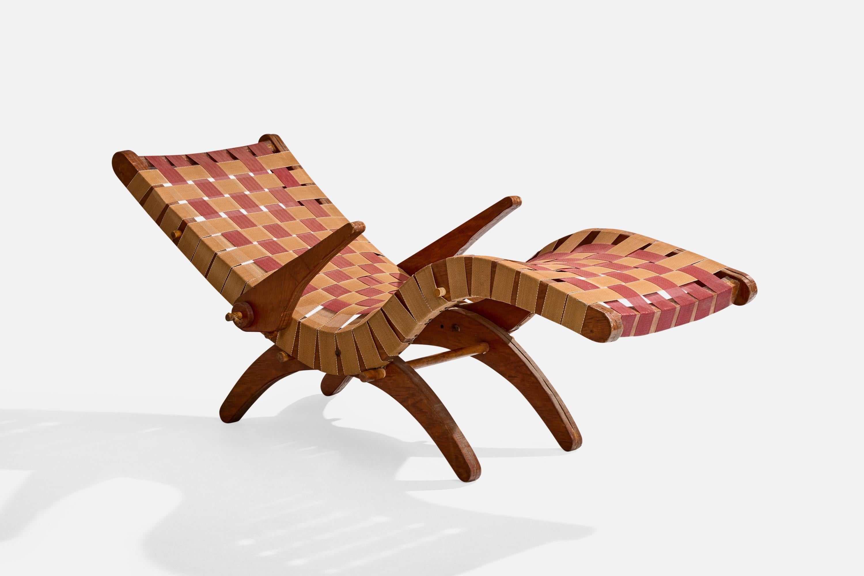 Mid-Century moderno Attribuzione Klaus Grabe, Chaise Longue, Wood, Fabrice, USA, anni '50 in vendita