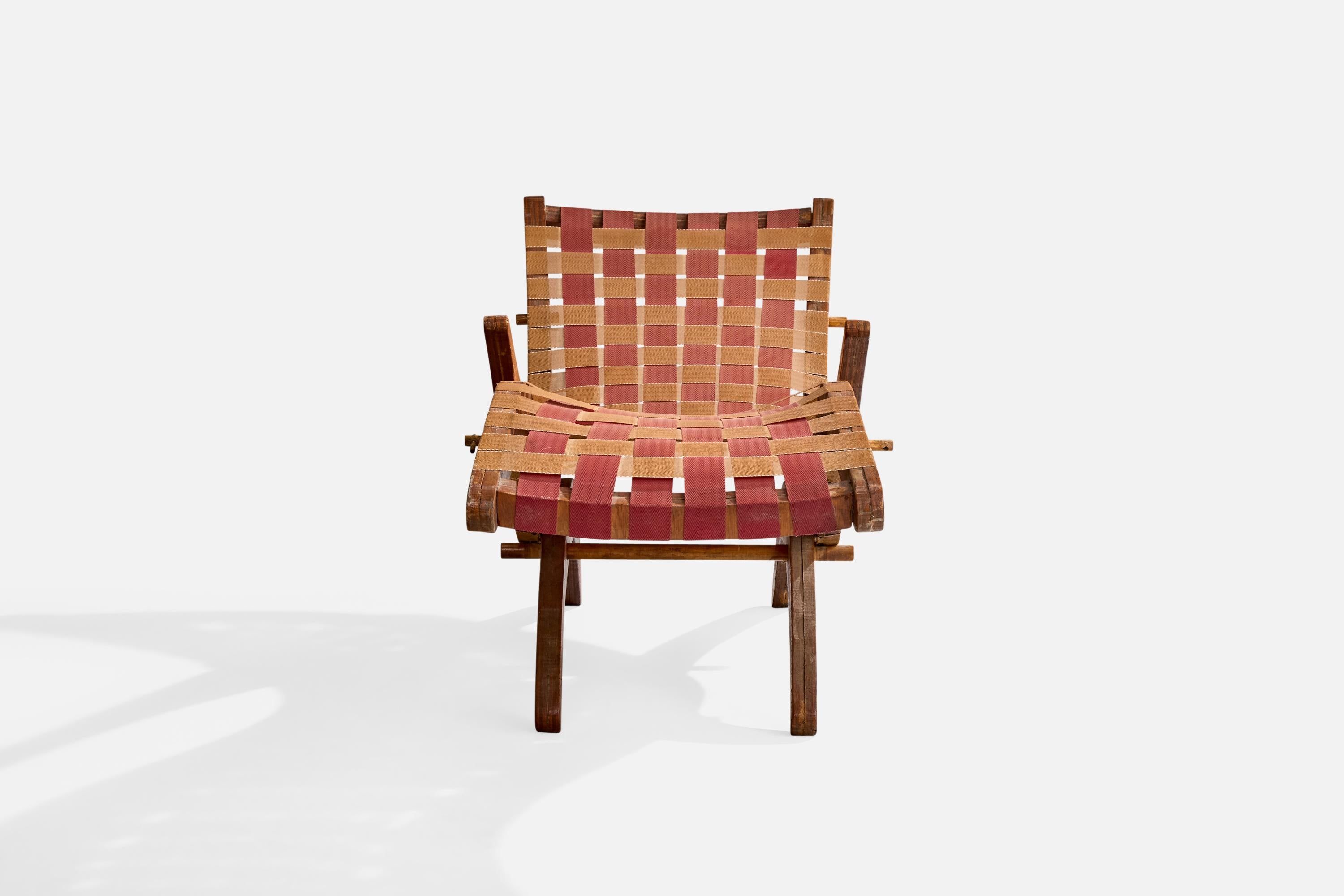 Americano Attribuzione Klaus Grabe, Chaise Longue, Wood, Fabrice, USA, anni '50 in vendita