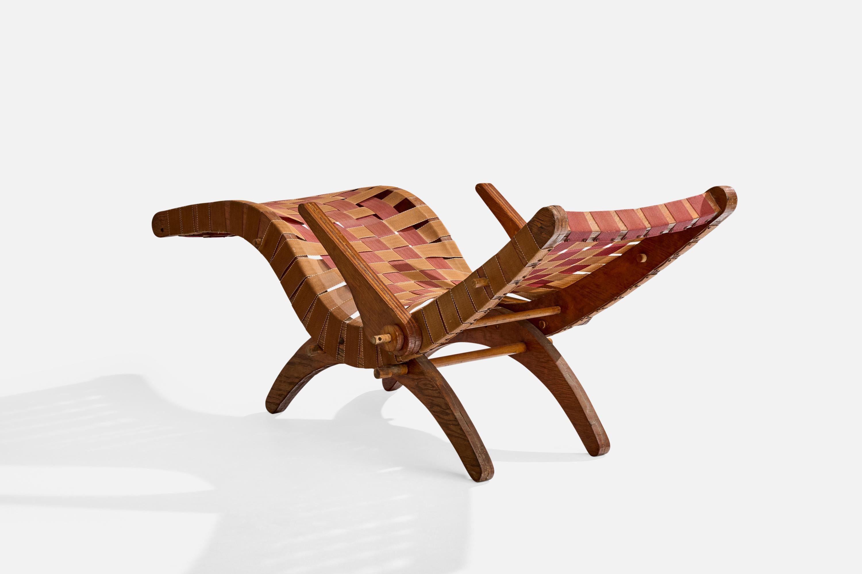 Attribuzione Klaus Grabe, Chaise Longue, Wood, Fabrice, USA, anni '50 In condizioni buone in vendita a High Point, NC