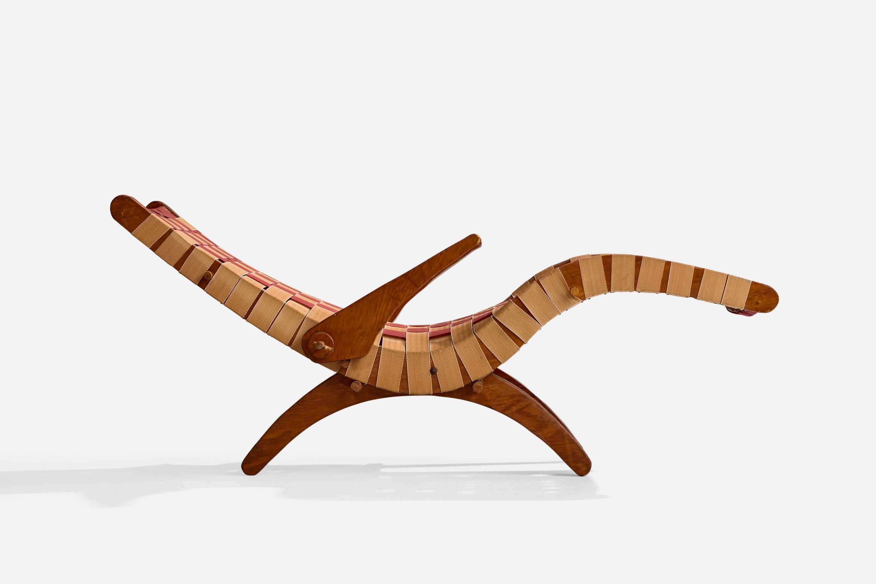 Metà XX secolo Attribuzione Klaus Grabe, Chaise Longue, Wood, Fabrice, USA, anni '50 in vendita