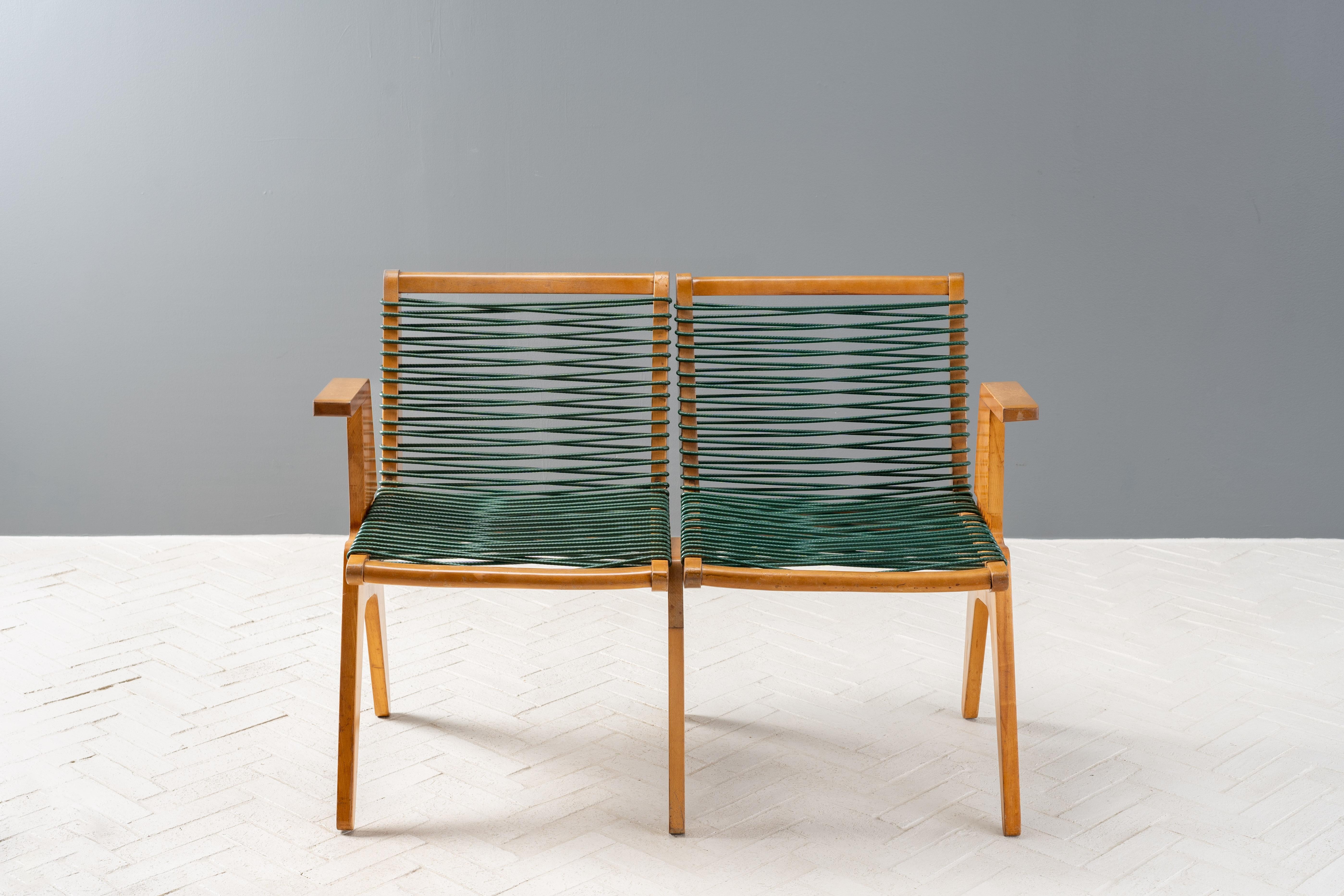 Mid-Century Modern Klaus Grabe Corded 2-Seat Bench For Sale
