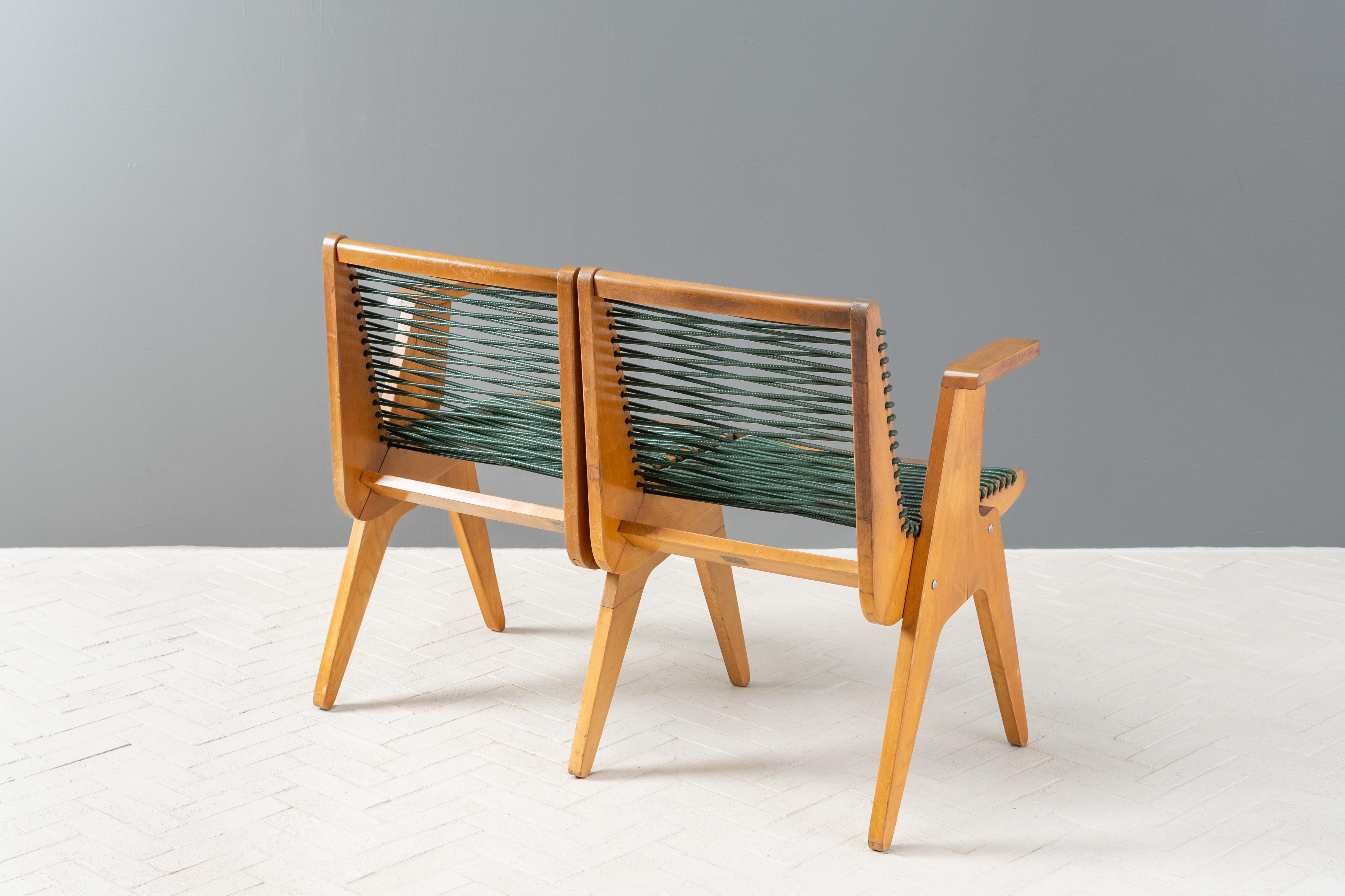 American Klaus Grabe Corded 2-Seat Bench For Sale