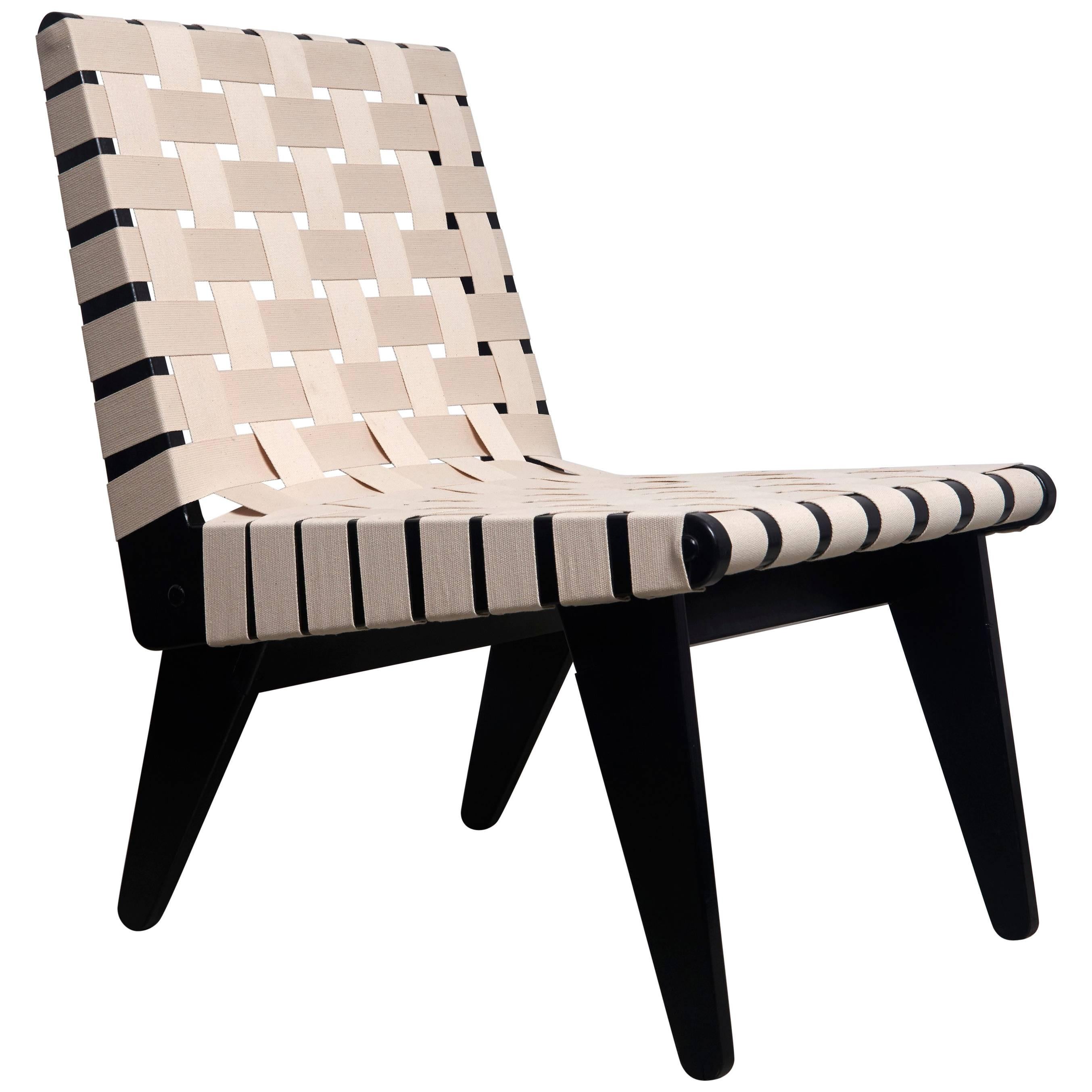 Klaus Grabe Lounge Chair with white cotton webbing and black frame For Sale