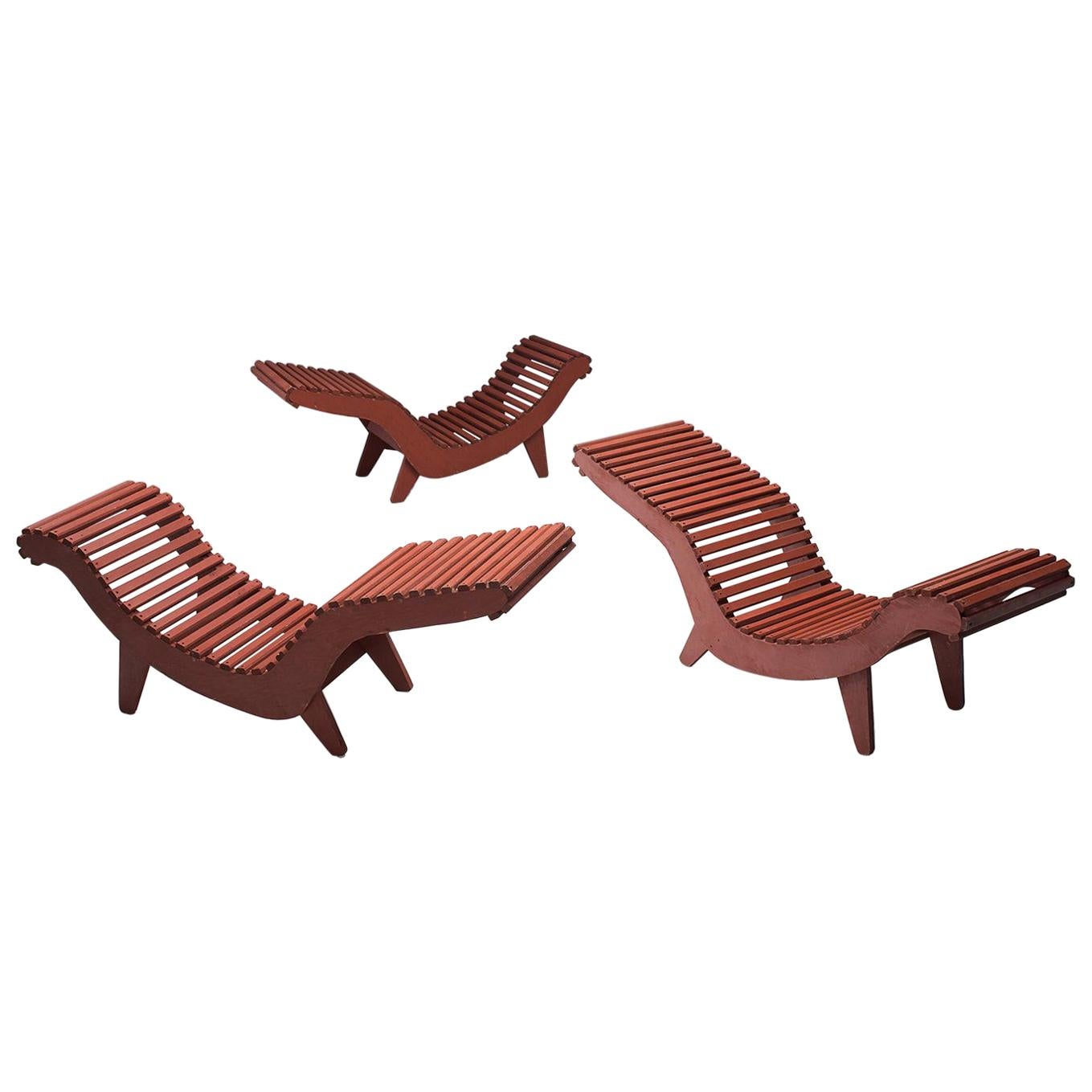 Klaus Grabe Sculptural Deep Red Chaise Lounges