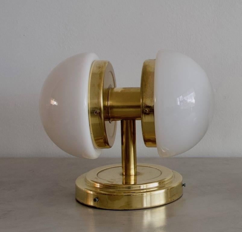 Swedish Klaus Michalik Brass and White Glass Wall Lamp