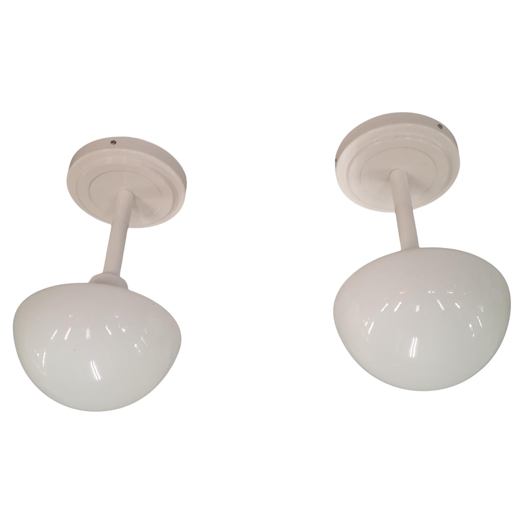 Klaus Michalik Set of Two Bau Ceiling Lights 5574 in Full White, Orno 1980s